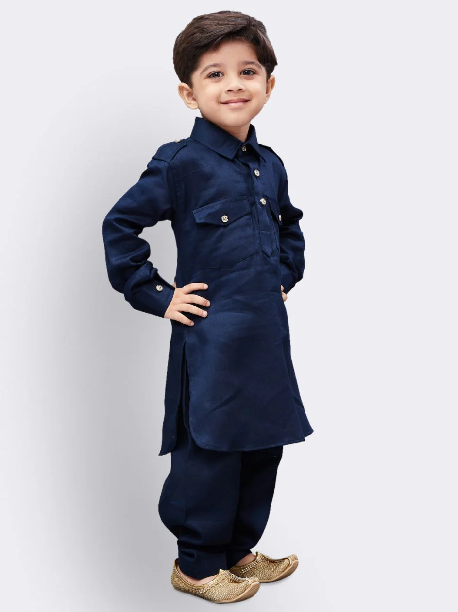 Boys' Blue Cotton Pathani - Image 2