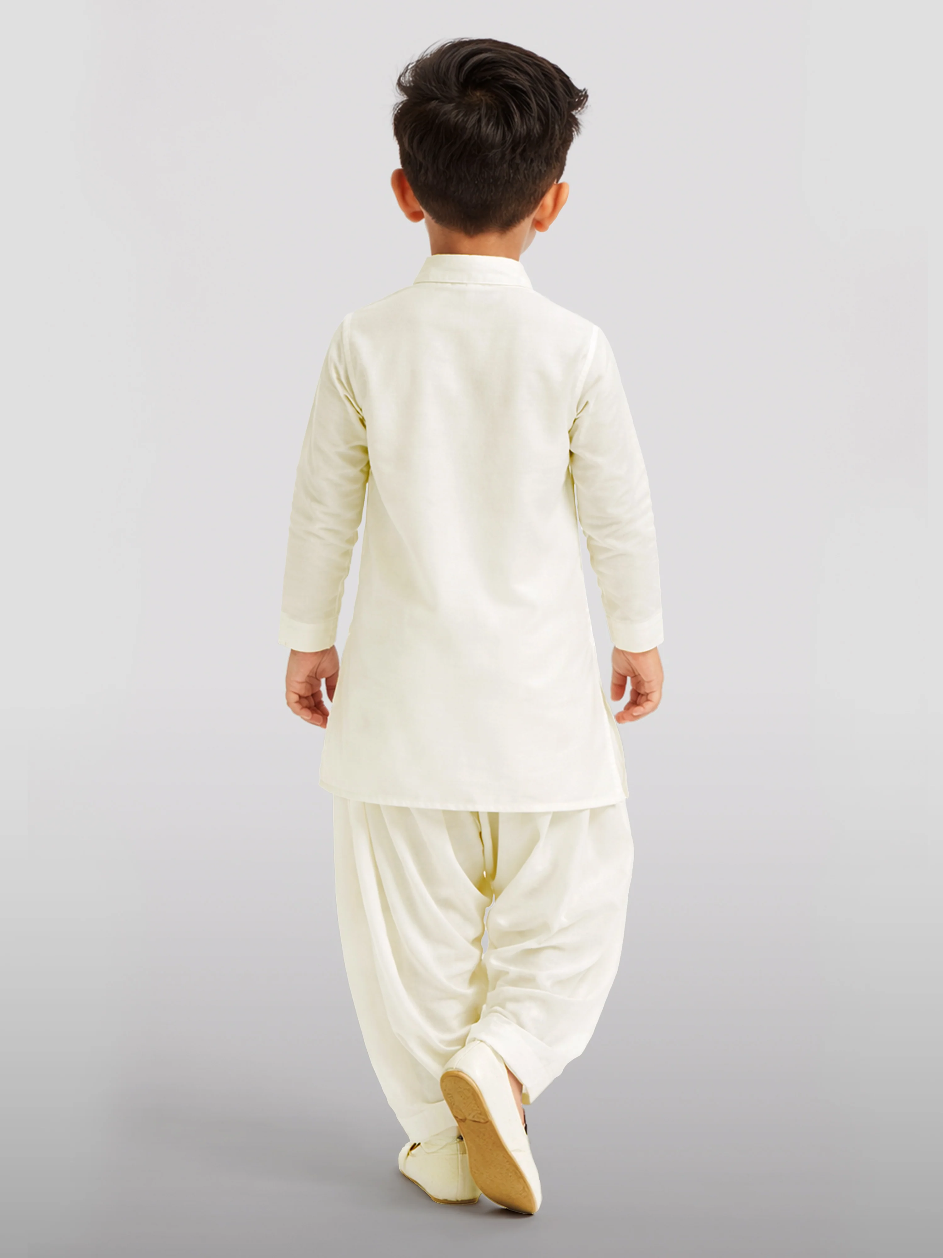Boy's Cream Viscose Kurta Patiala Set - Image 4