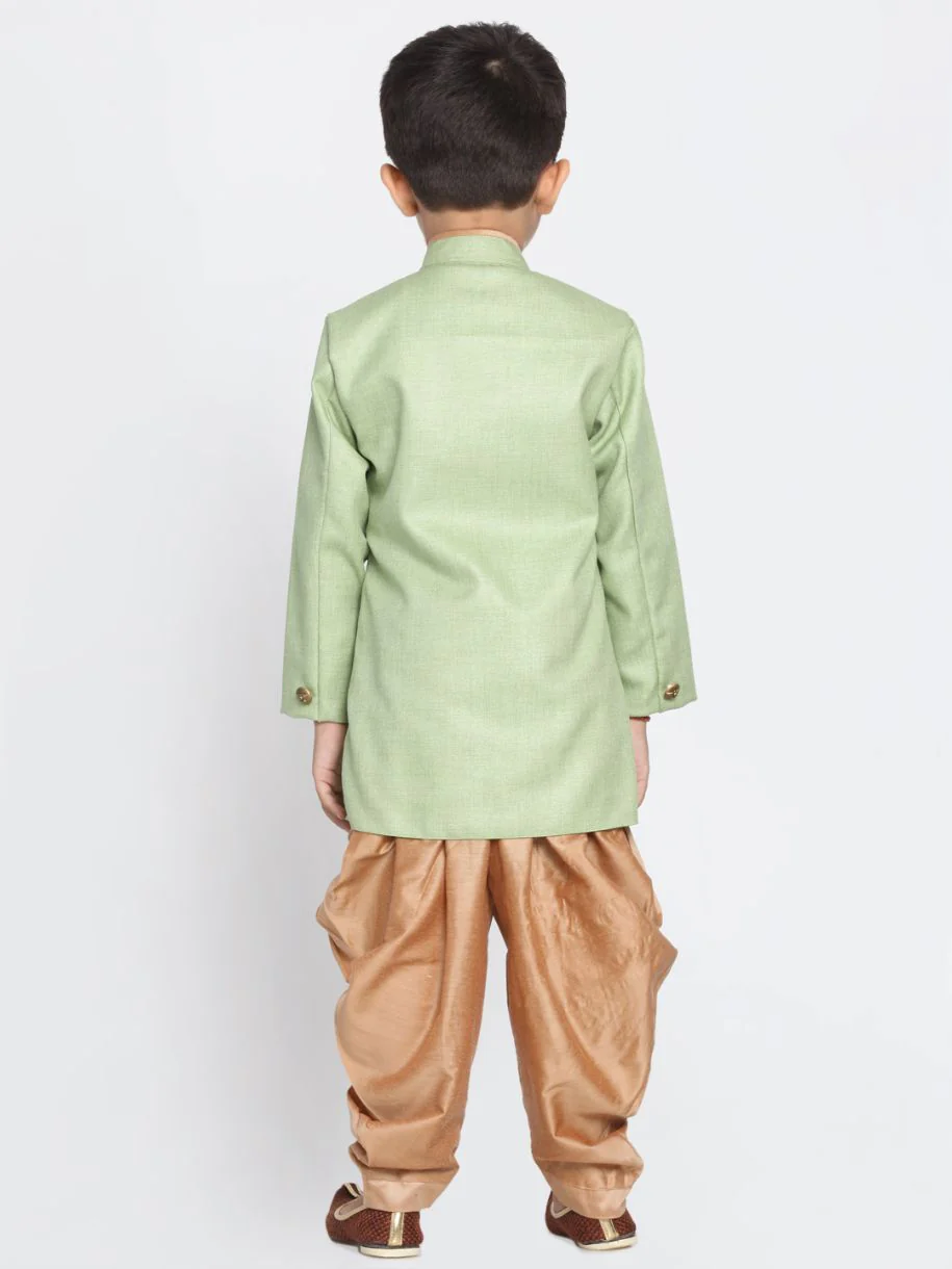 Boy's Green Jute Silk Blend Sherwani Set - Image 3
