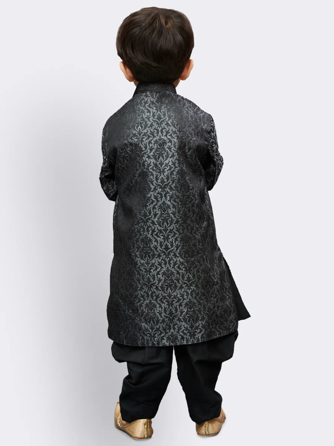 Boys' Grey Silk Blend Sherwani - Image 3