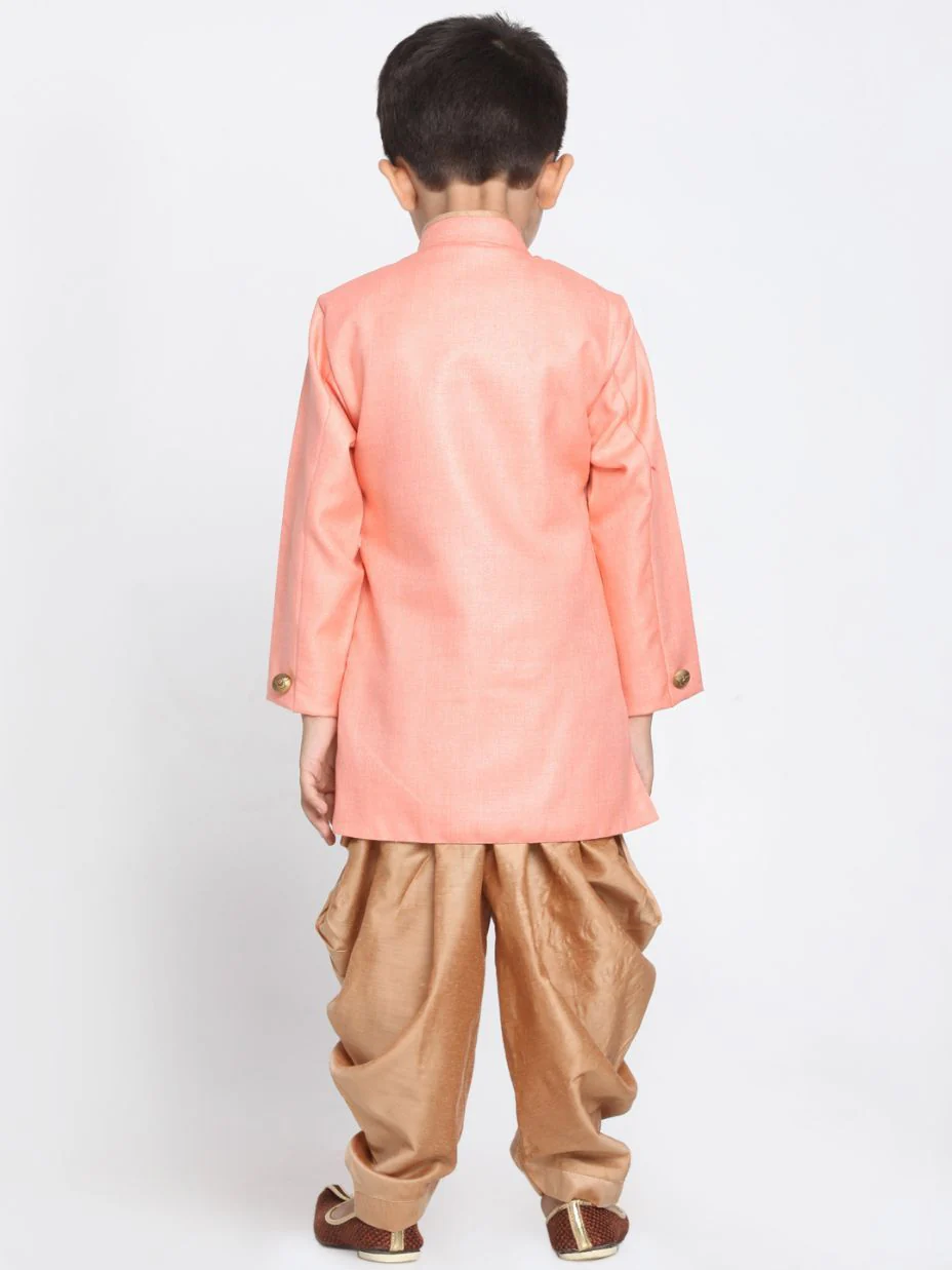 Boys Pink Jute Silk Blend Sherwani Set - Image 4
