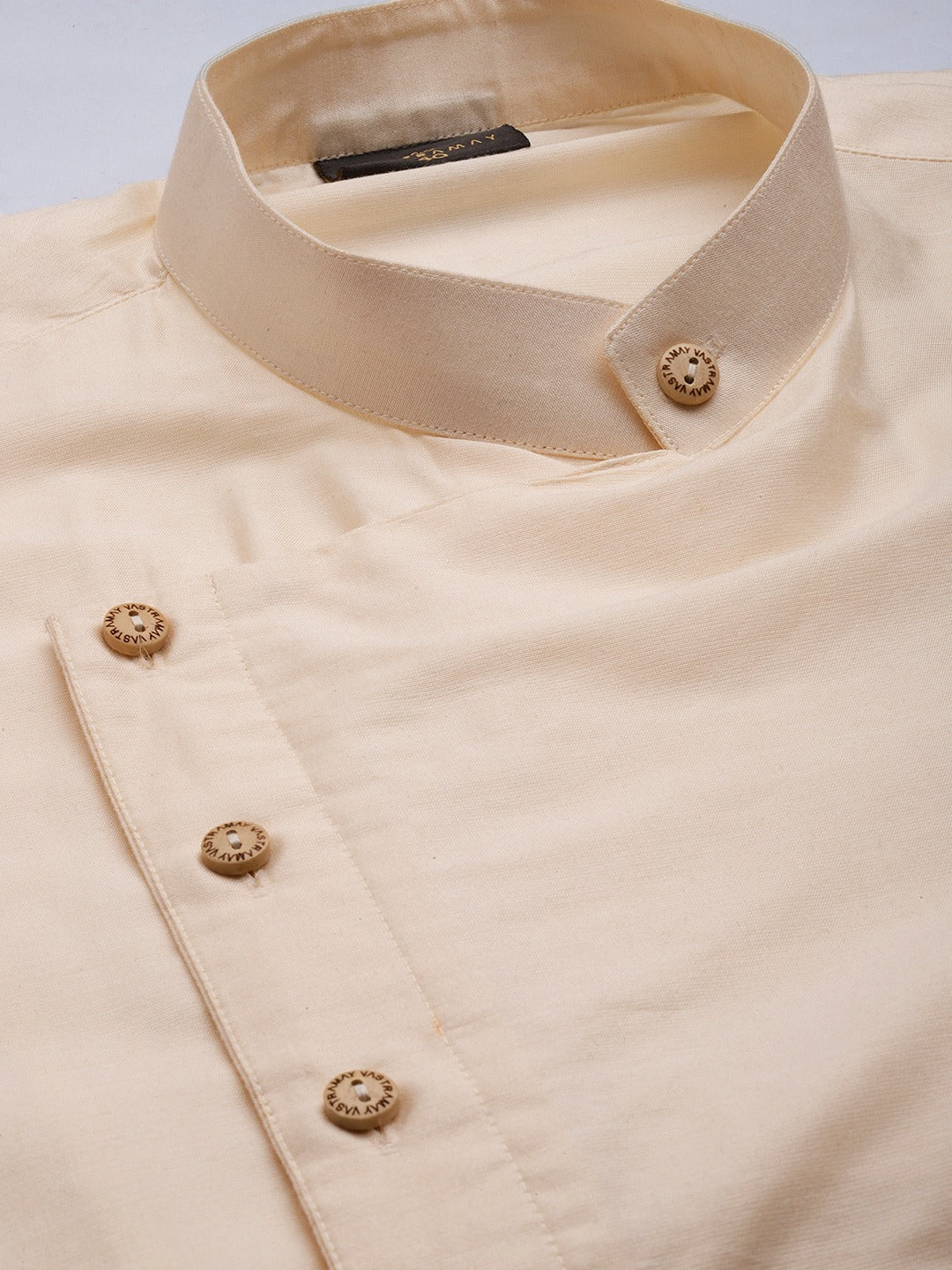 Men's Beige Pleated Kurta - Image 4