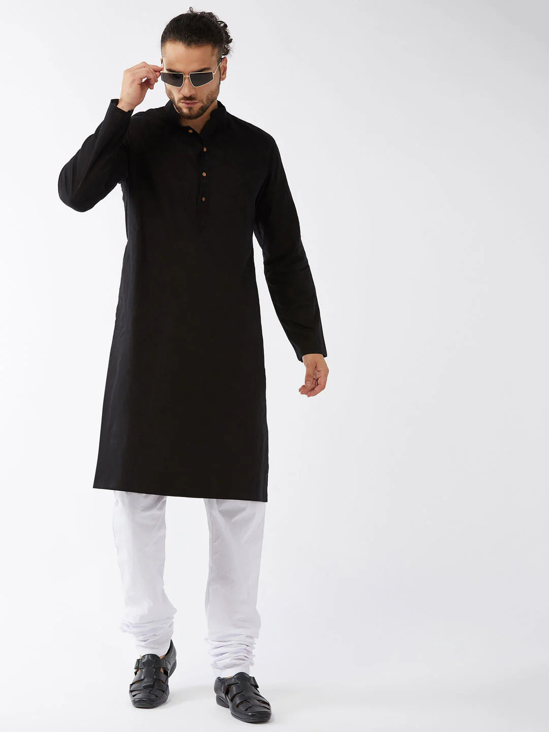 Men's Black Cotton Kurta And Pyjama Set - Image 6