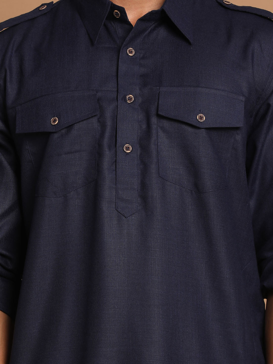 Men's Blue Cotton Blend Pathani Suit Set - Image 5