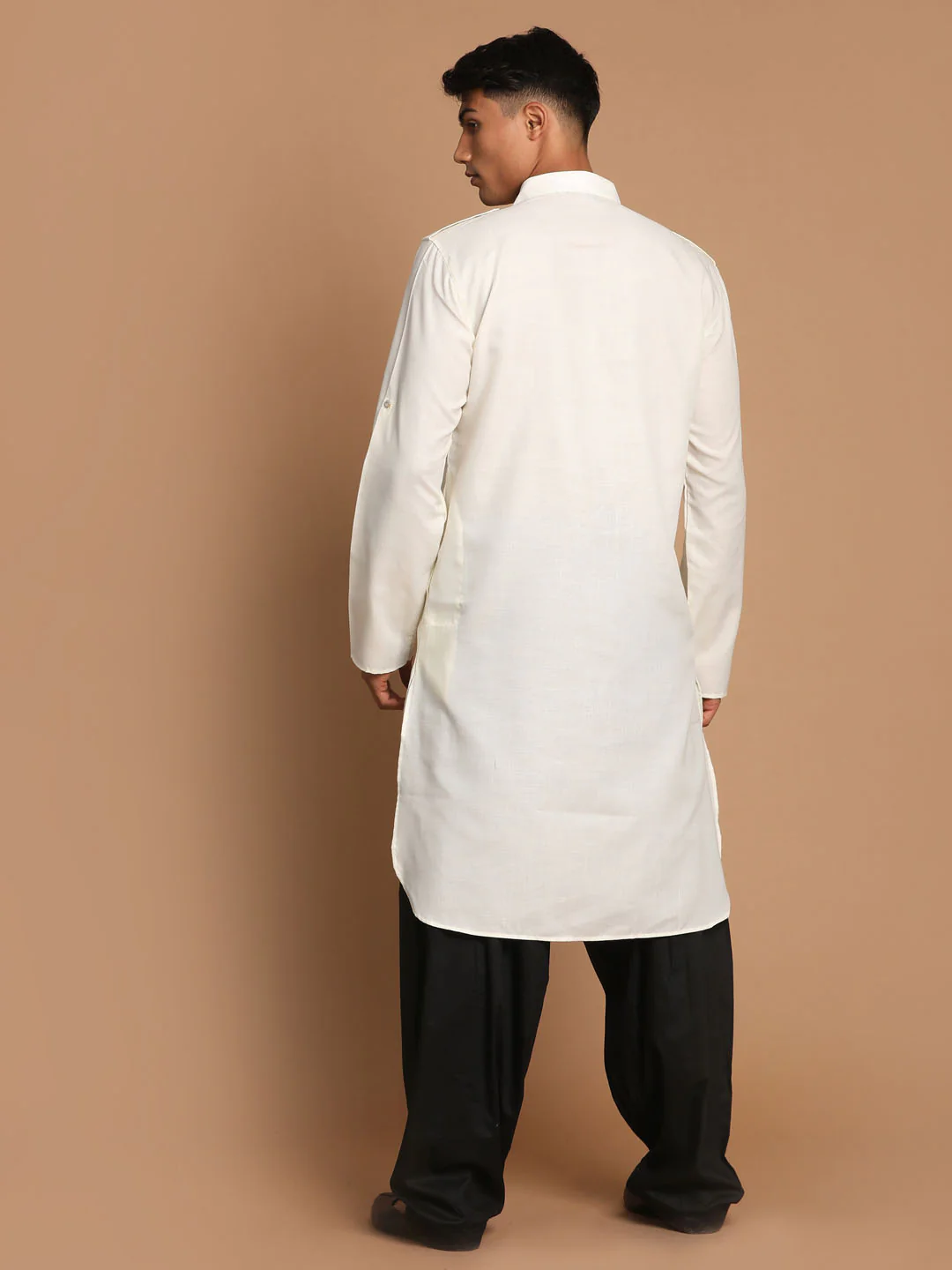 Men's Cream Cotton Blend Pathani Suit Set - Image 4