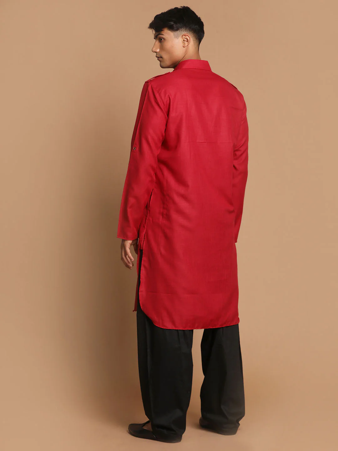 Men's Maroon And Black Cotton Blend Pathani Suit Set - Image 4