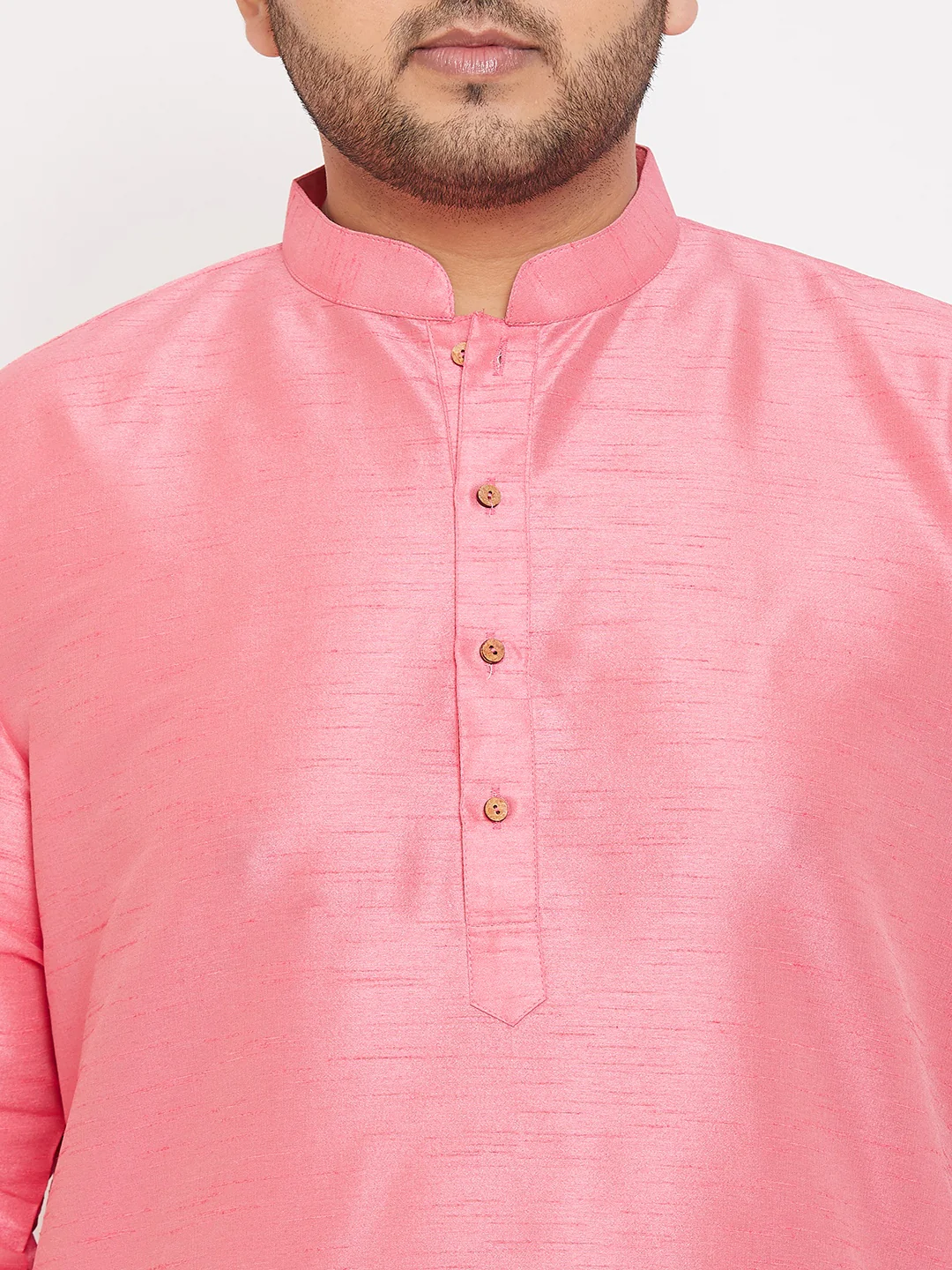 Men's Plus Size Pink Silk Blend Kurta Pyjama Set - Image 4