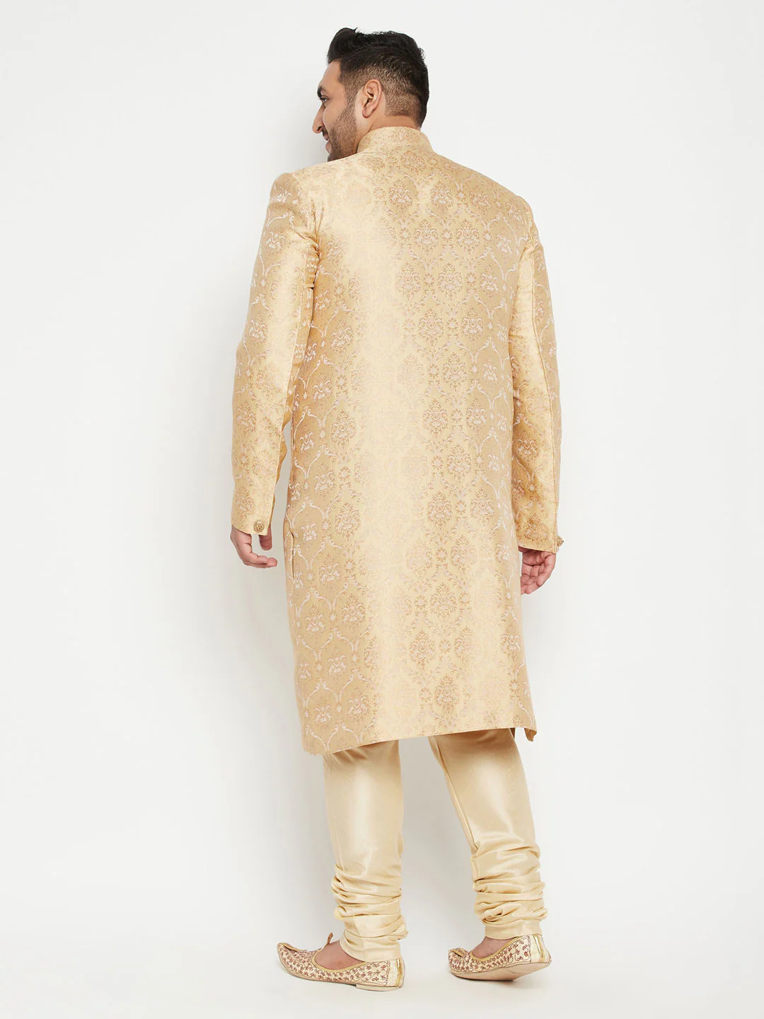 Men's Plus Size Golden Brocade Sherwani Set - Image 3