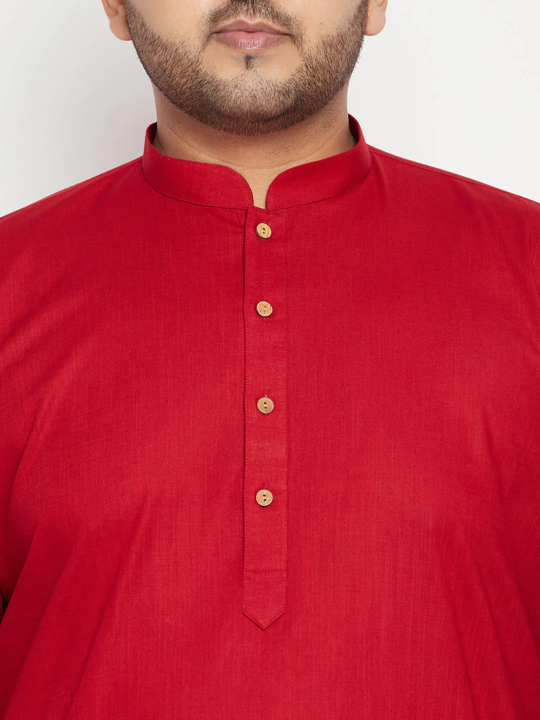 Men's Plus Size Maroon And Orange Cotton Blend Jacket Kurta Pyjama Set - Image 5