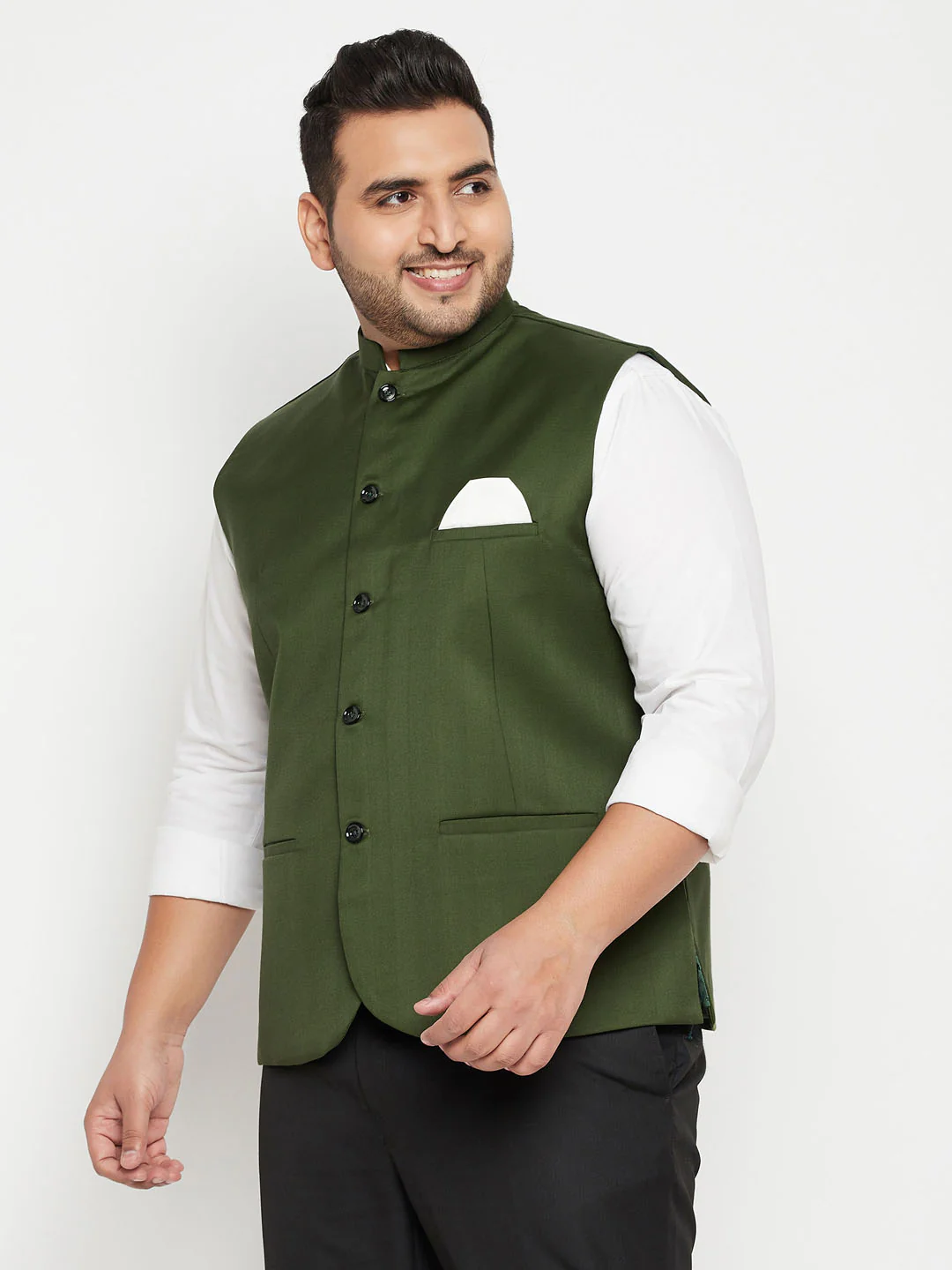 Men's Plus Size Green Cotton Blend Nehru Jacket - Image 2