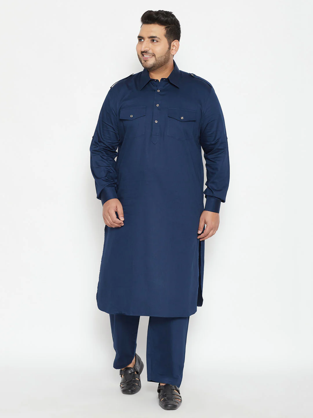 Men's Plus Size Blue Cotton Blend Pathani Set - Image 7