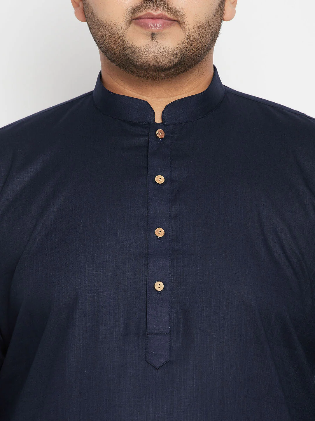 Men's Plus Size Navy Blue And Orange Cotton Blend Jacket Kurta Pyjama Set - Image 5