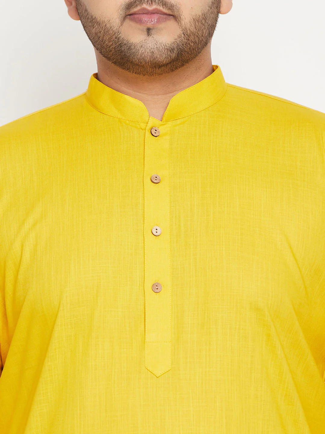 Men's Plus Size Mustard And Coffee Brown Cotton Blend Jacket Kurta Pyjama Set - Image 5