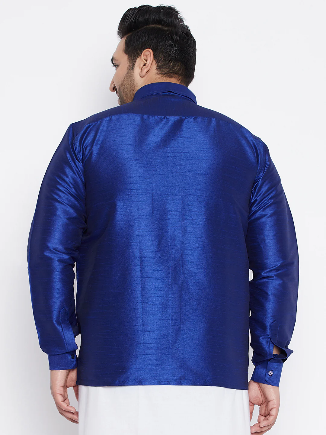 Men's Plus Size Blue Silk Blend Ethnic Shirt - Image 3