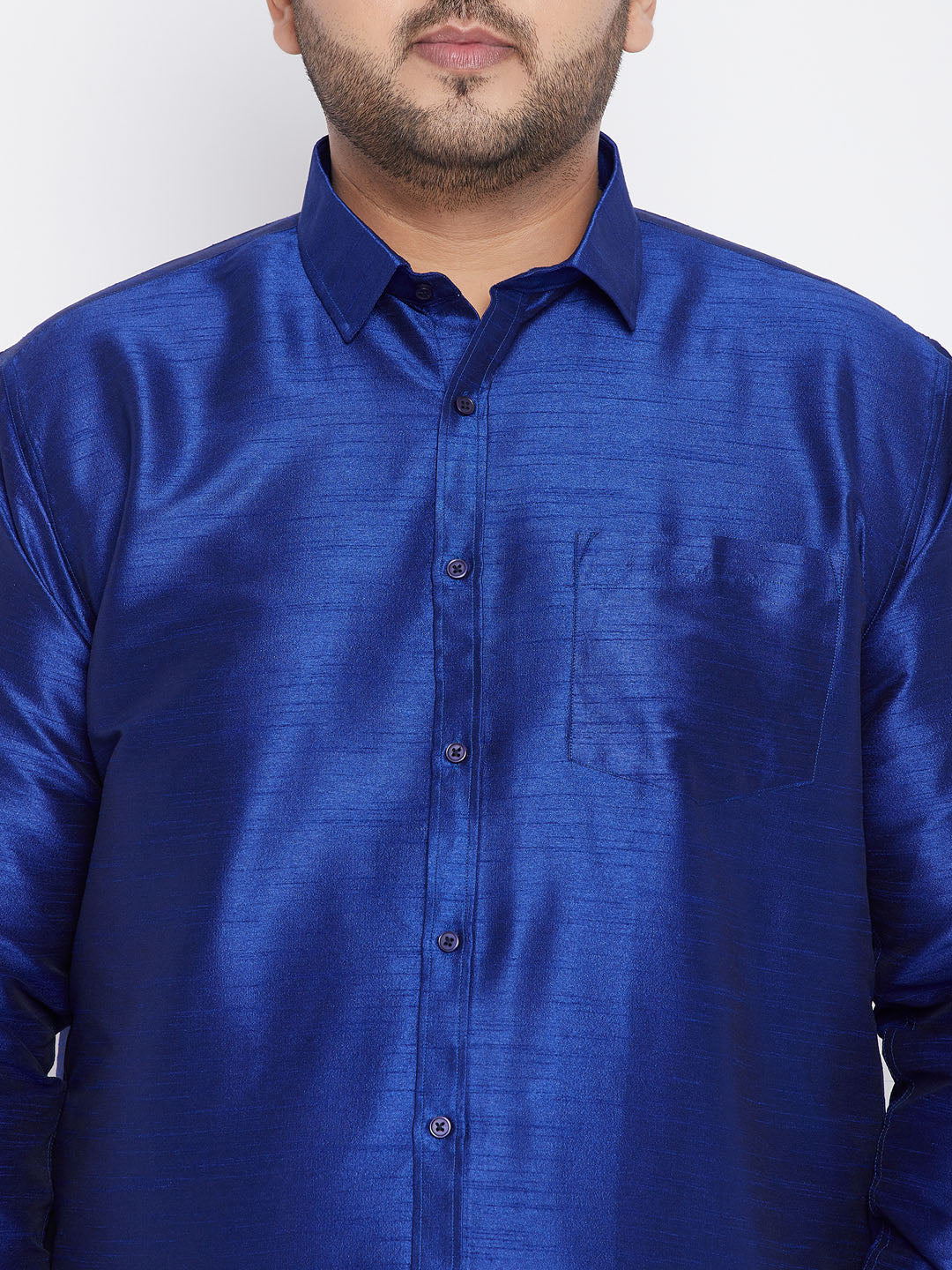 Men's Plus Size Blue Silk Blend Ethnic Shirt - Image 4
