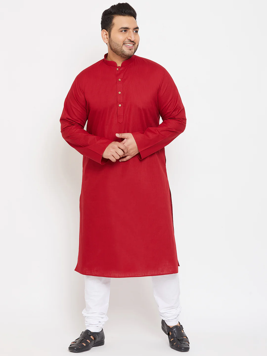 Men's Plus Size Maroon Cotton Kurta And Pyjama Set - Image 6