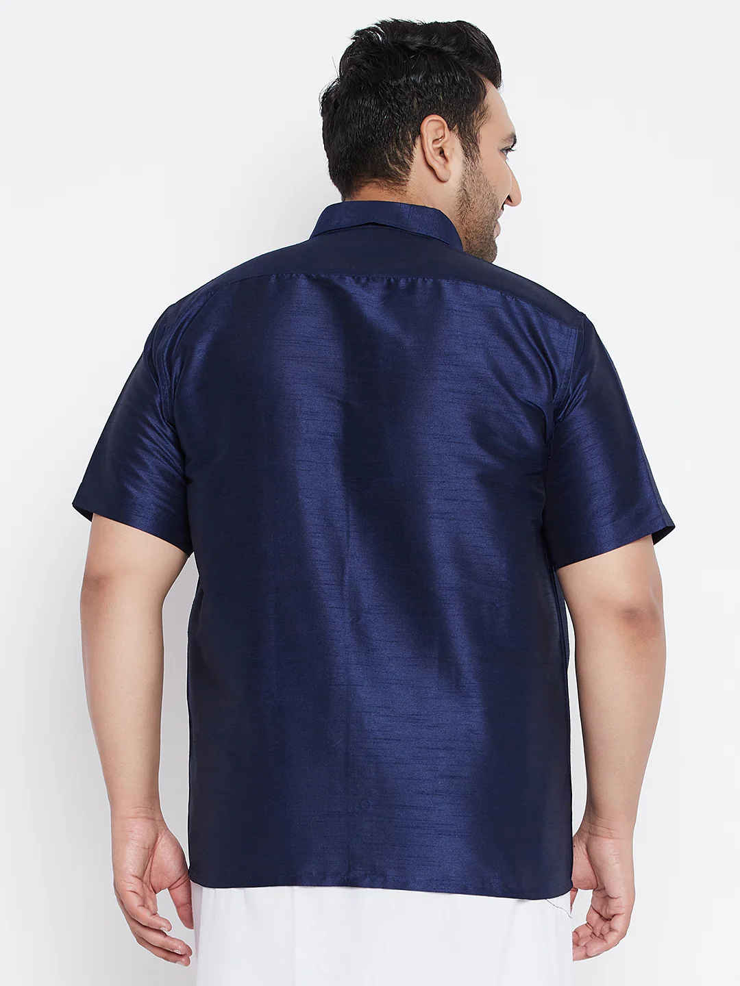 Men's Plus Size Navy Blue Silk Blend Ethnic Shirt - Image 3