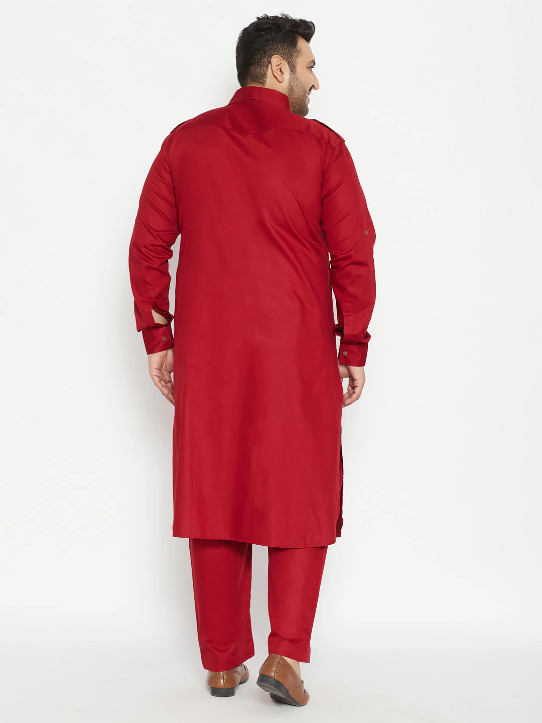 Men's Plus Size Maroon Cotton Blend Pathani Set - Image 3