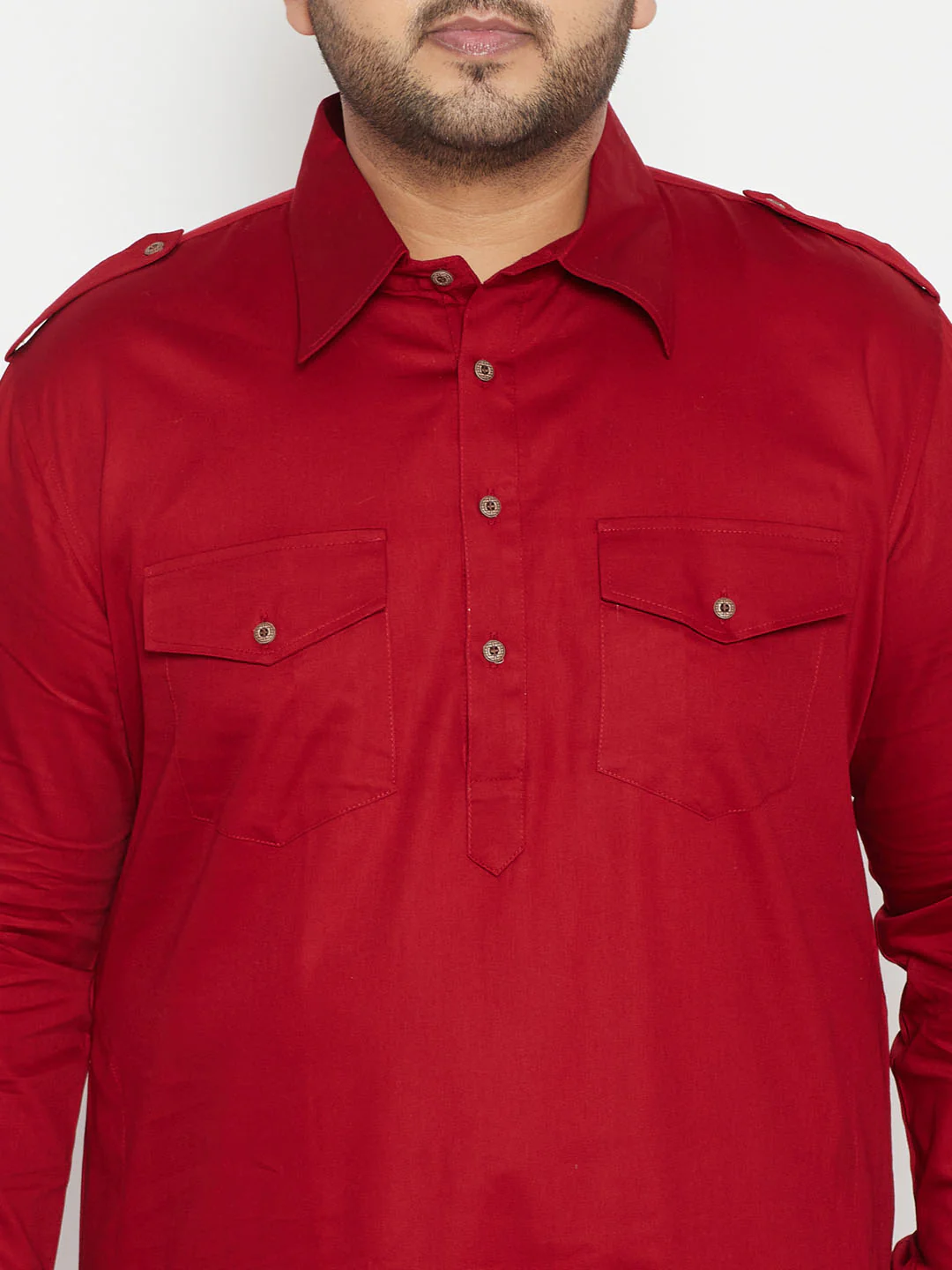 Men's Plus Size Maroon Cotton Blend Pathani Set - Image 4