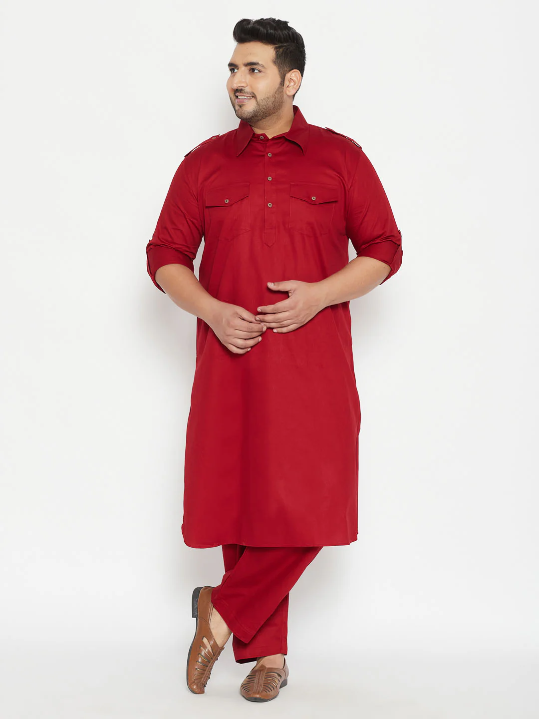 Men's Plus Size Maroon Cotton Blend Pathani Set - Image 7