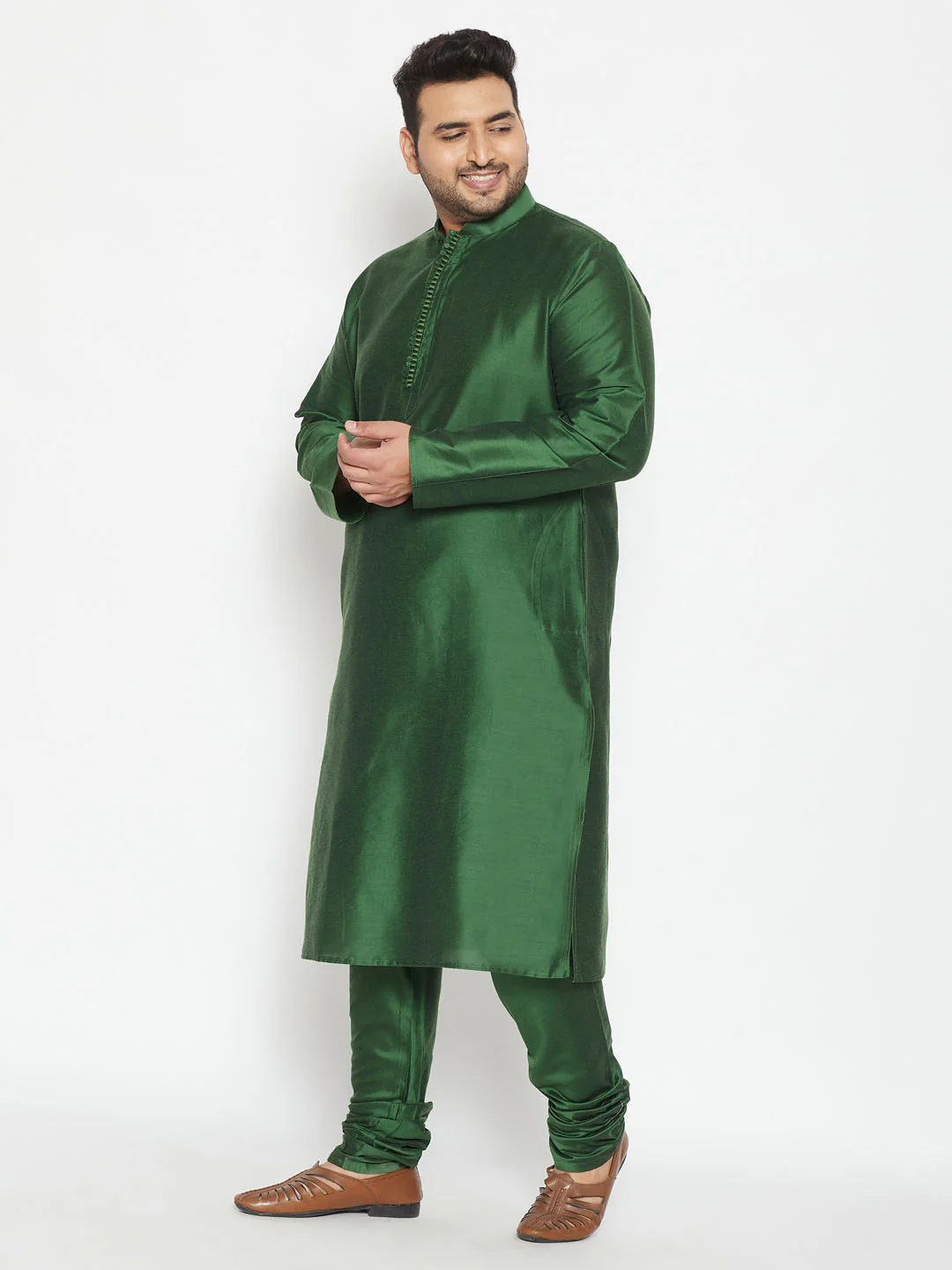 Men's Plus Size Green Viscose Blend Kurta And Pyjama Set - Image 2