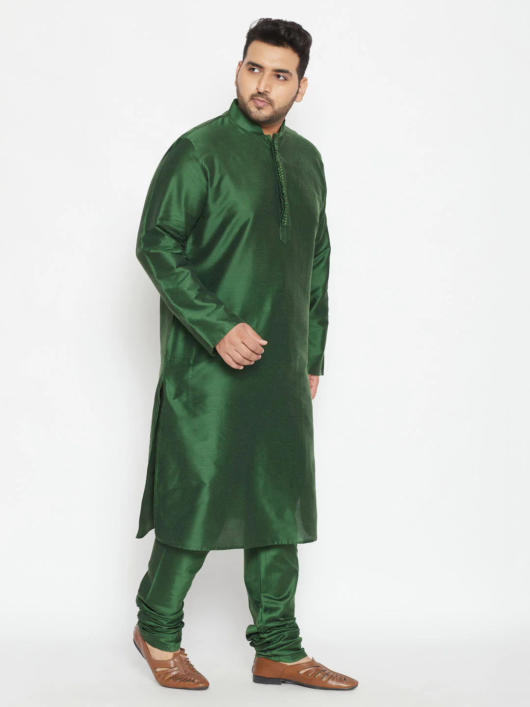 Men's Plus Size Green Viscose Blend Kurta And Pyjama Set - Image 6