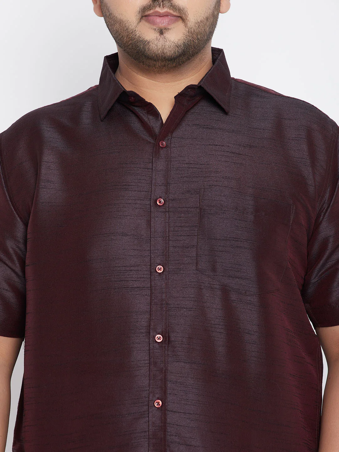 Men's Plus Size Wine Silk Blend Ethnic Shirt - Image 4
