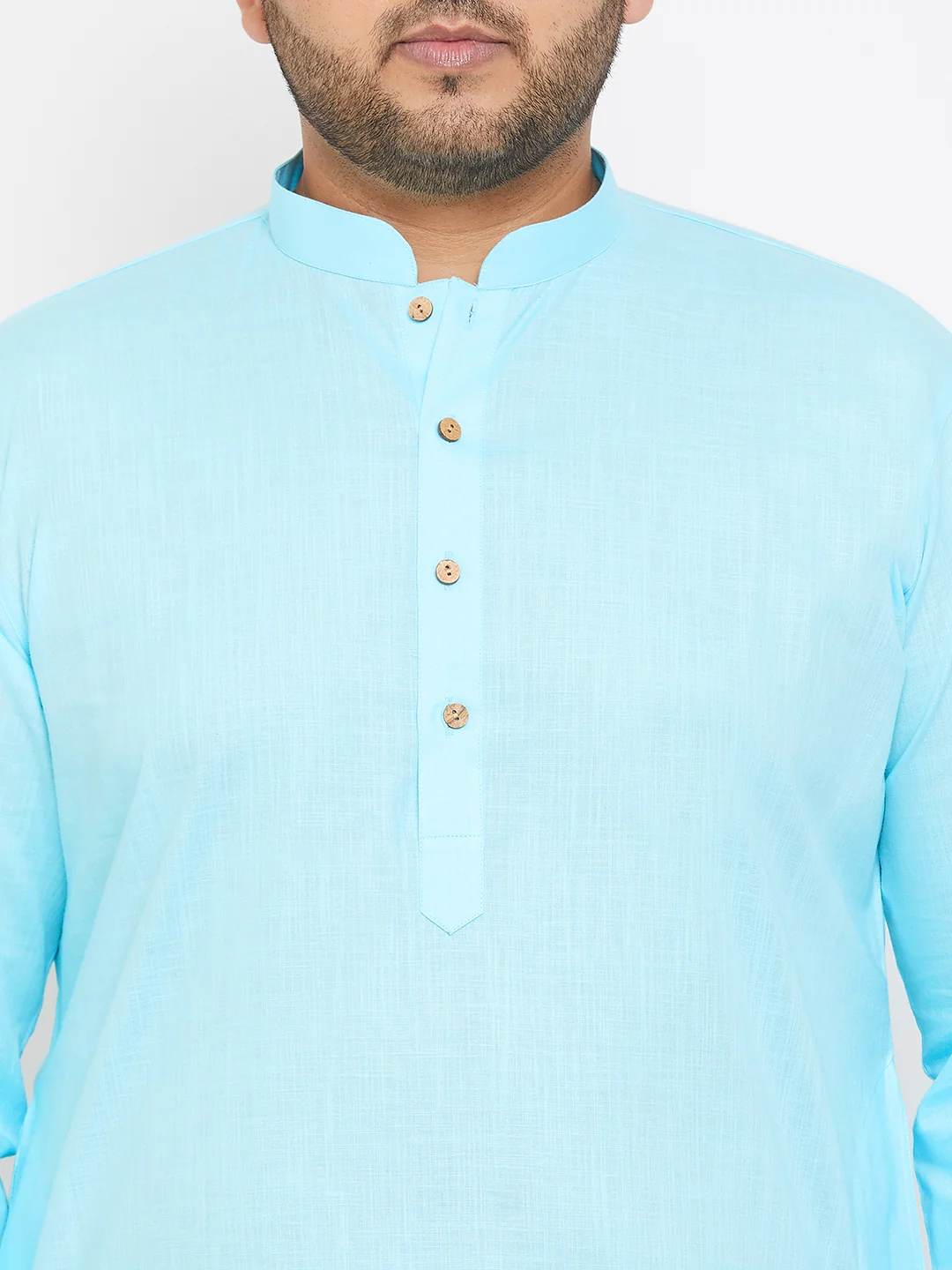 Men's Plus Size Aqua Blue Cotton Kurta And Pyjama Set - Image 4