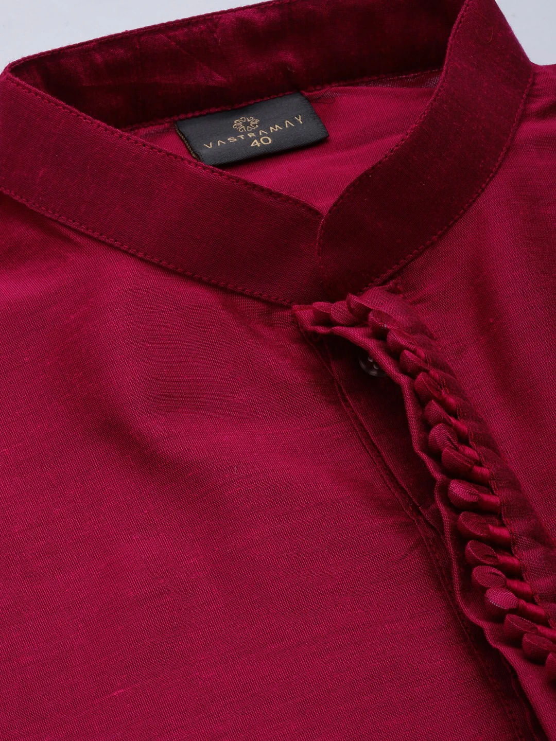 Men's Fuchsia & Pink Solid Kurta With Churidar & Nehru Jacket - Image 4