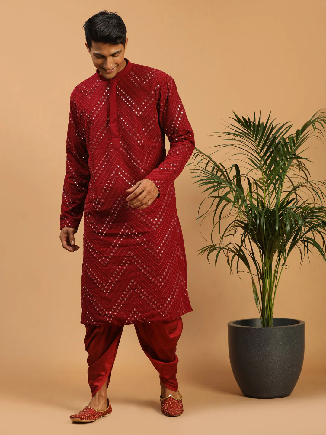 Men Maroon Mirror Kurta - Image 5