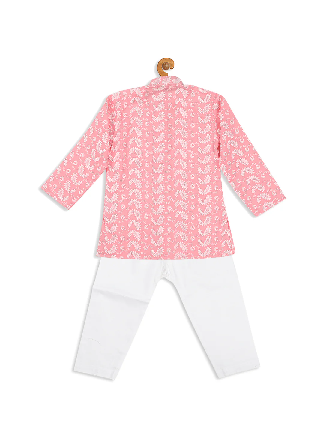 Sishu Boy's Pink Floral Chikankari Pure Cotton Kurta With Pyjama - Image 4