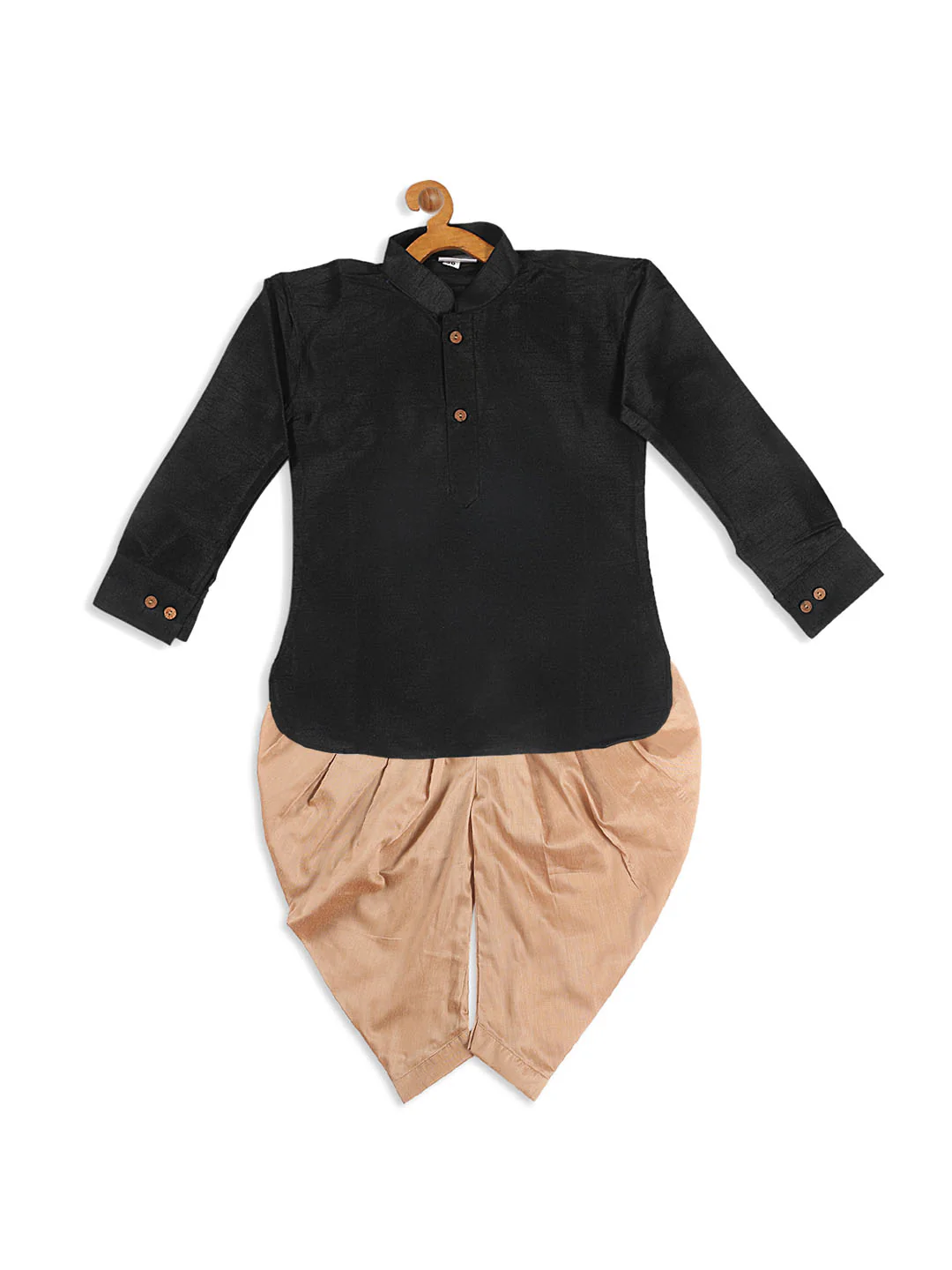 Sishu Boy's Black & Rose Gold-Toned Kurta With Dhoti Pant Set - Image 3