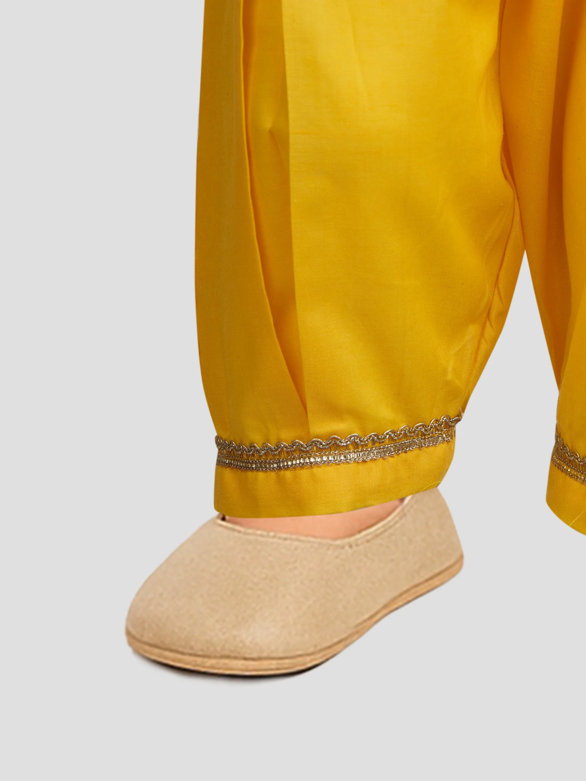 Girls Yellow Cotton Bandhani Kurta Patiala Set with Digital Print - Image 5