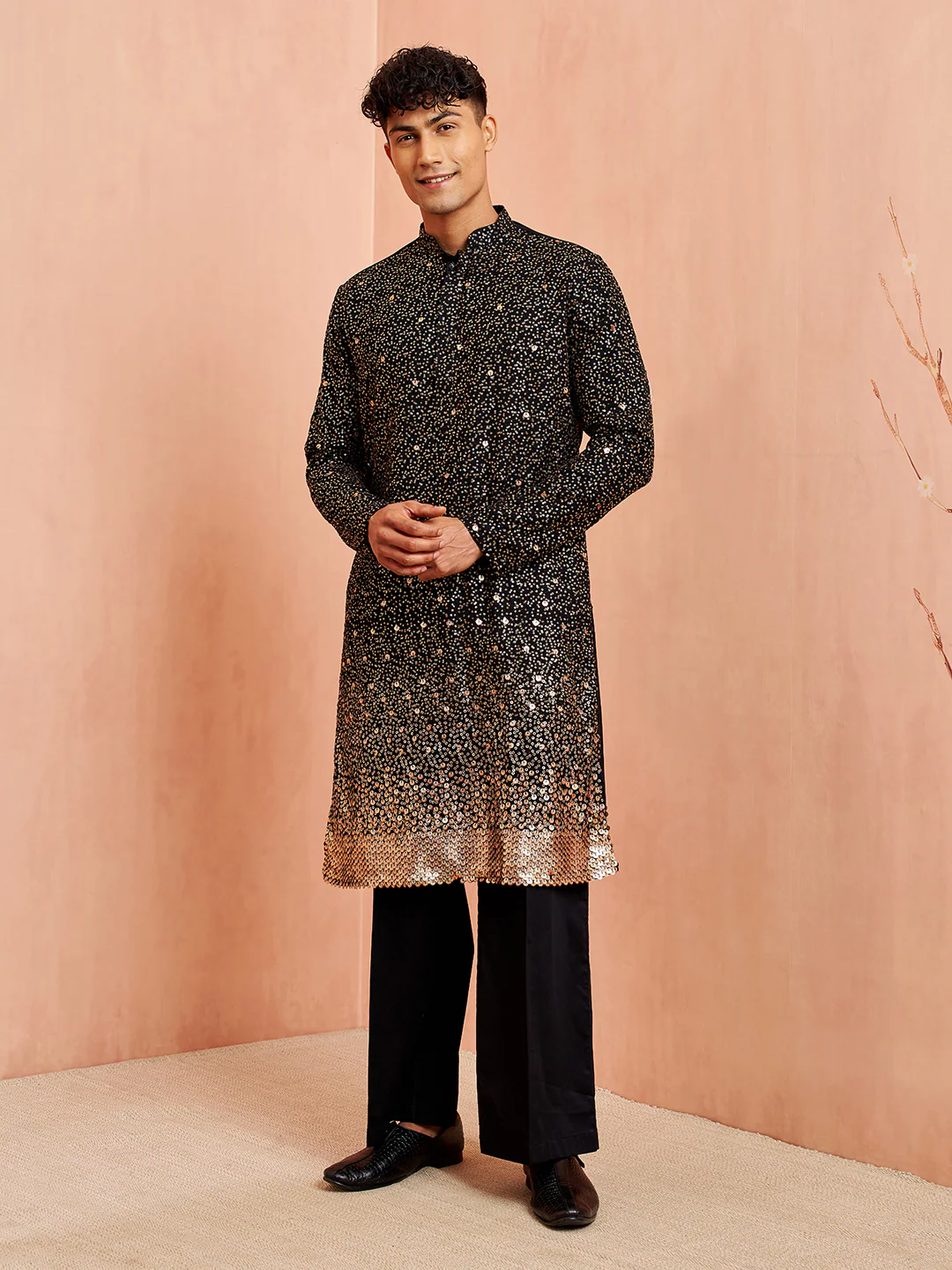 Men's Black Georgette Kurta & Pant Set - Image 3