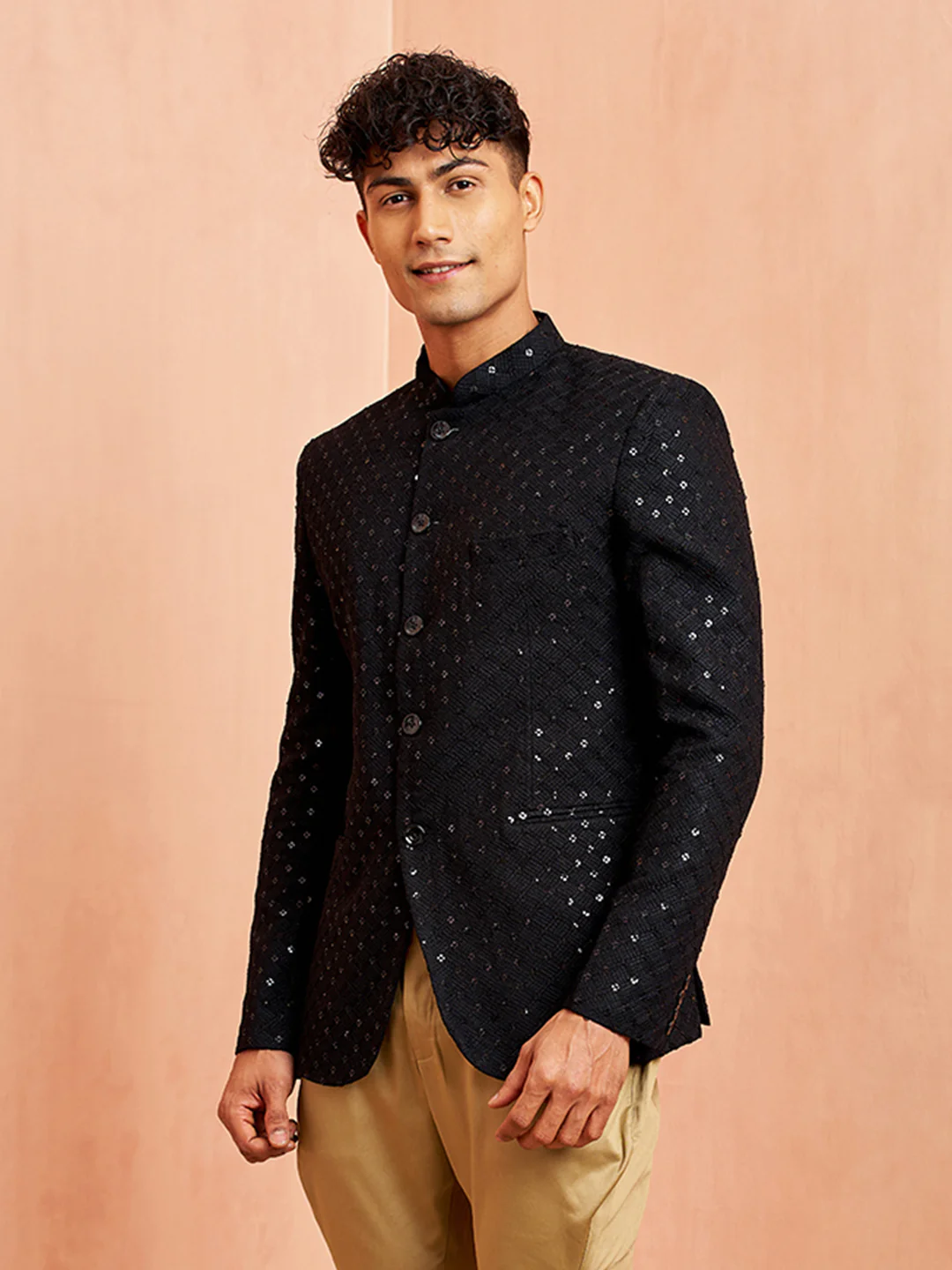 Men's Black Jodhpuri with Chiku Breeches Set - Image 4