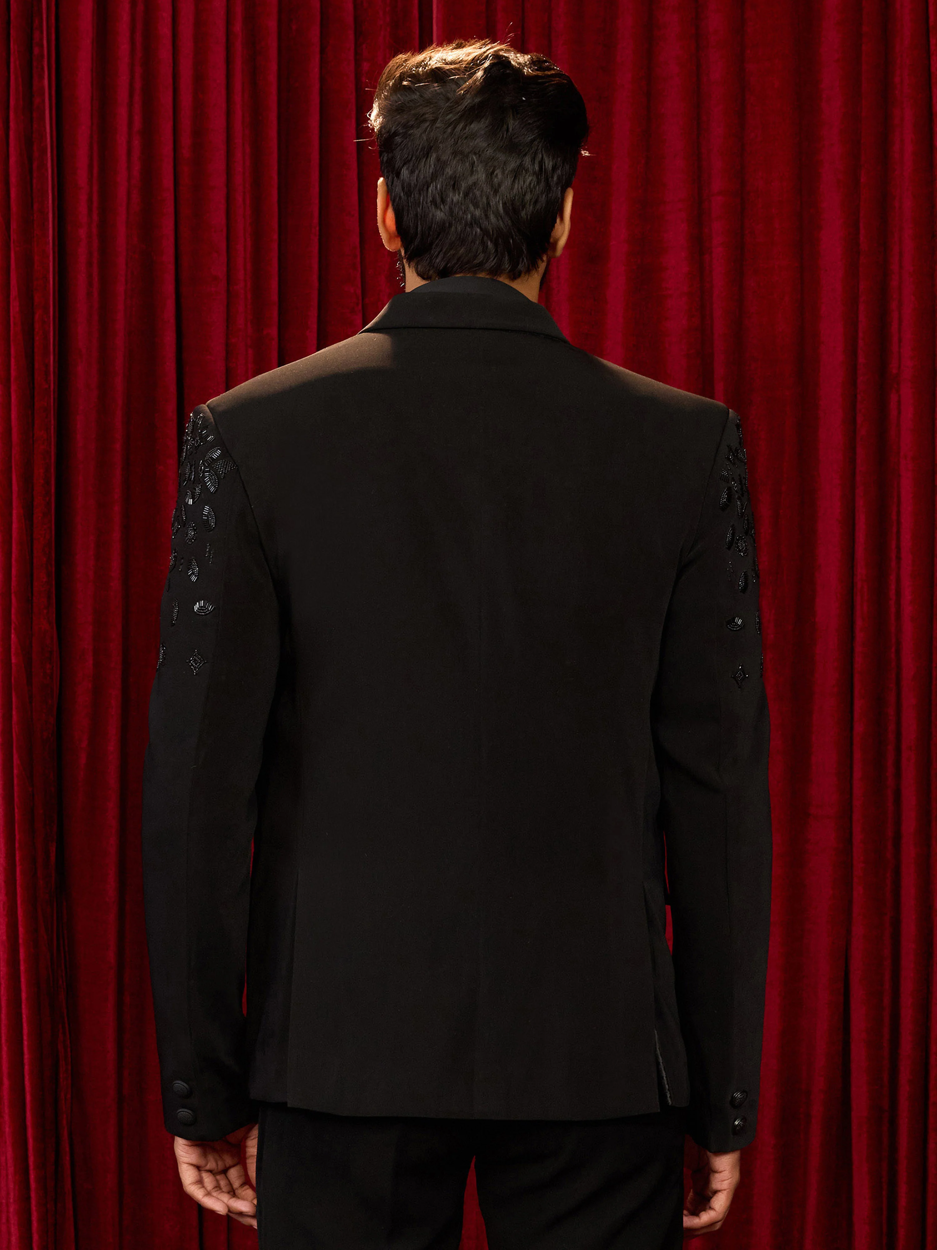 Men's Black Lachka Mink Suiting Cutdana & Bead Work Blazer - Image 5