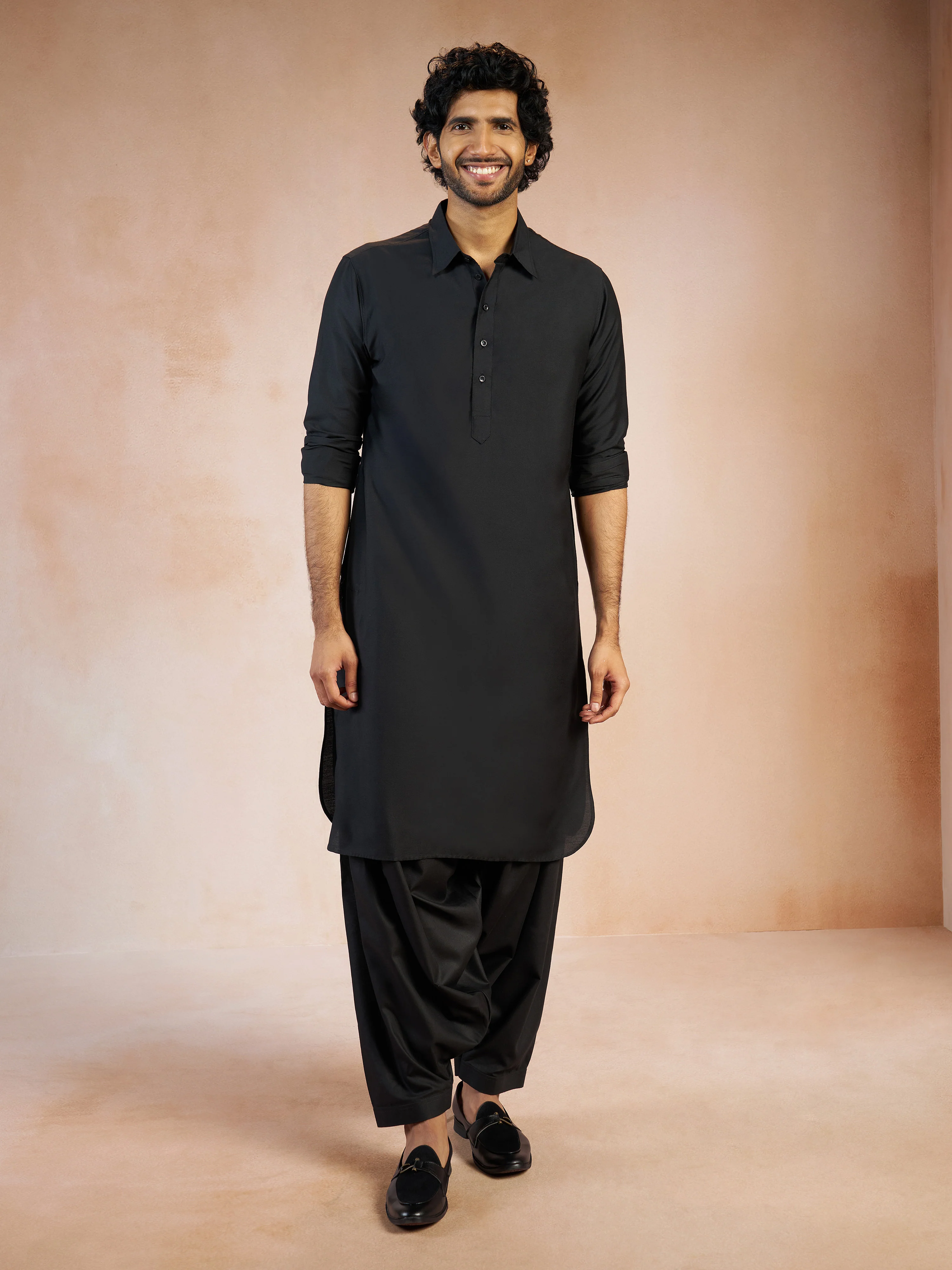 Men's Black Solid Jute Jodhpuri Suit with Linen Pathani Kurta & Viscose Patiala Set - Image 6