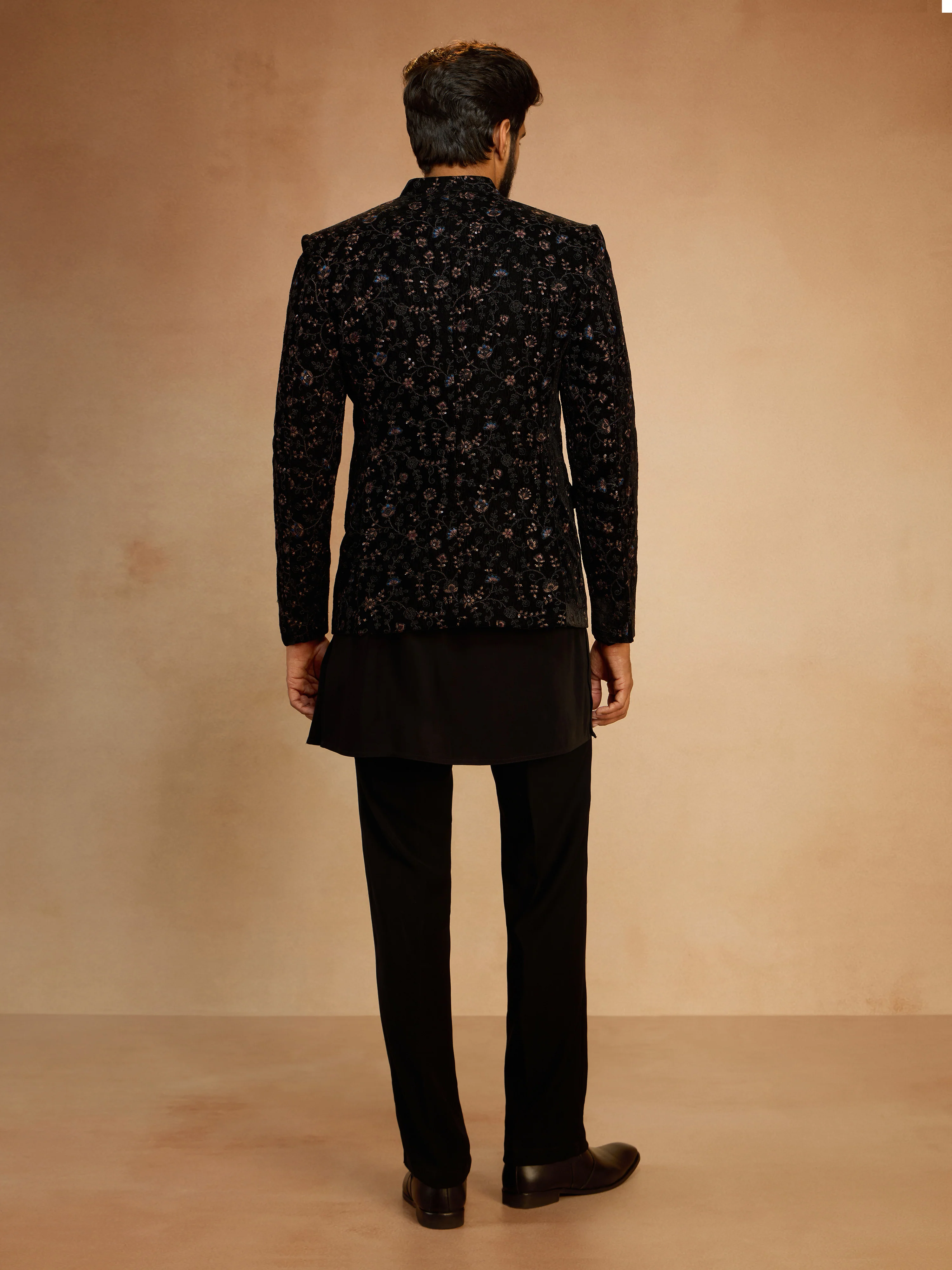 Men's Black Velvet Jodhpuri with Embroidered Kurta & Straight Pant Set - Image 5