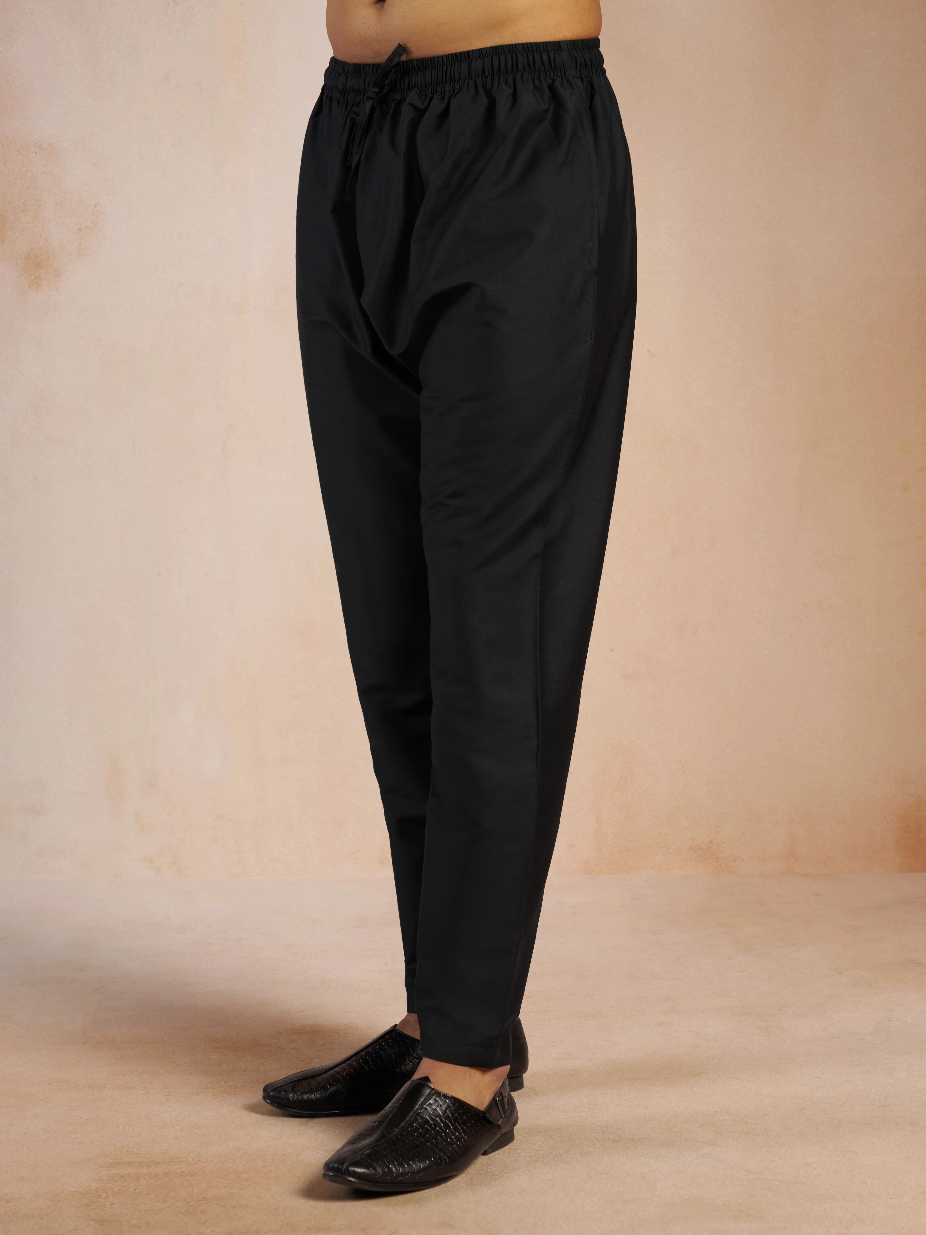 Men's Black Viscose Silk Solid Pyjama - Image 3