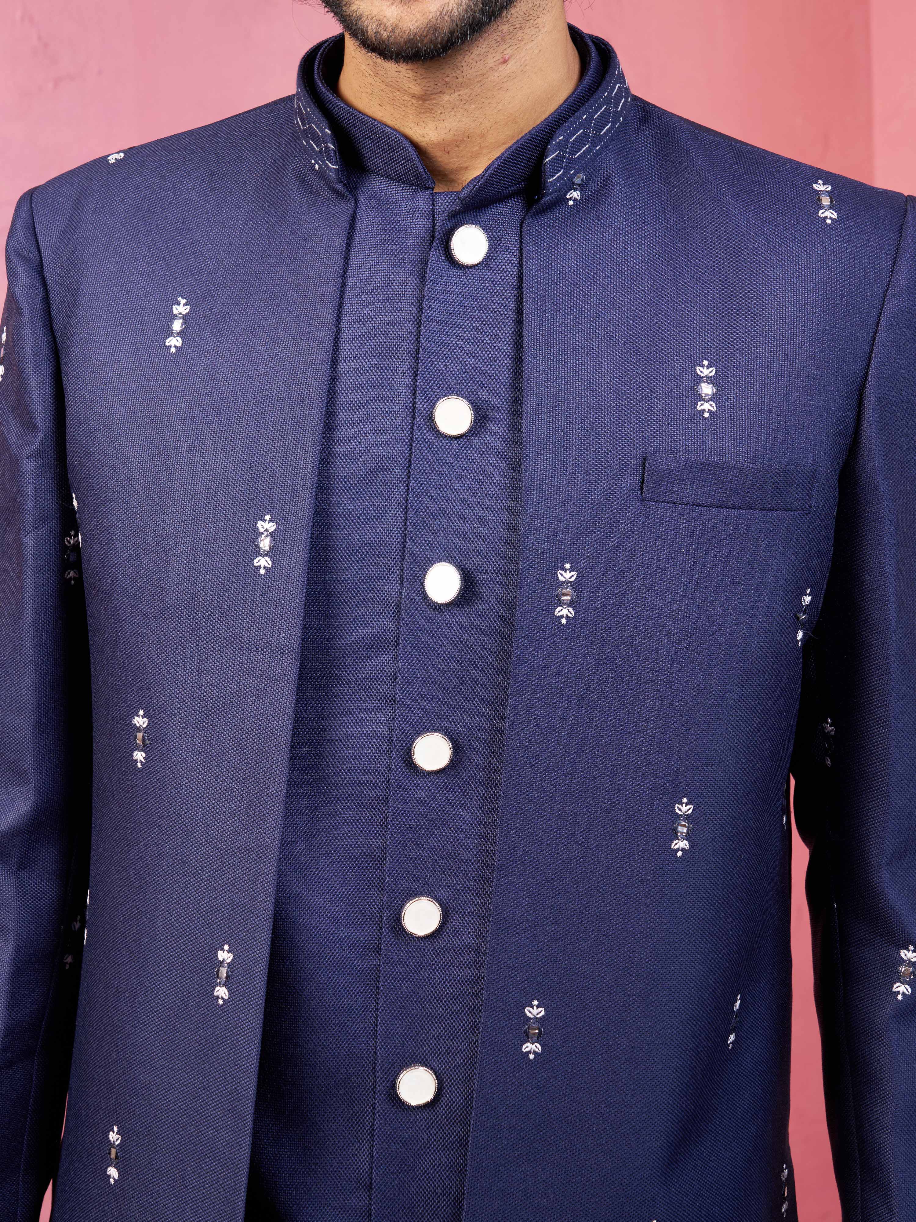 Men Embroidered Indo-Western Coat with Pyjama Set - Image 2