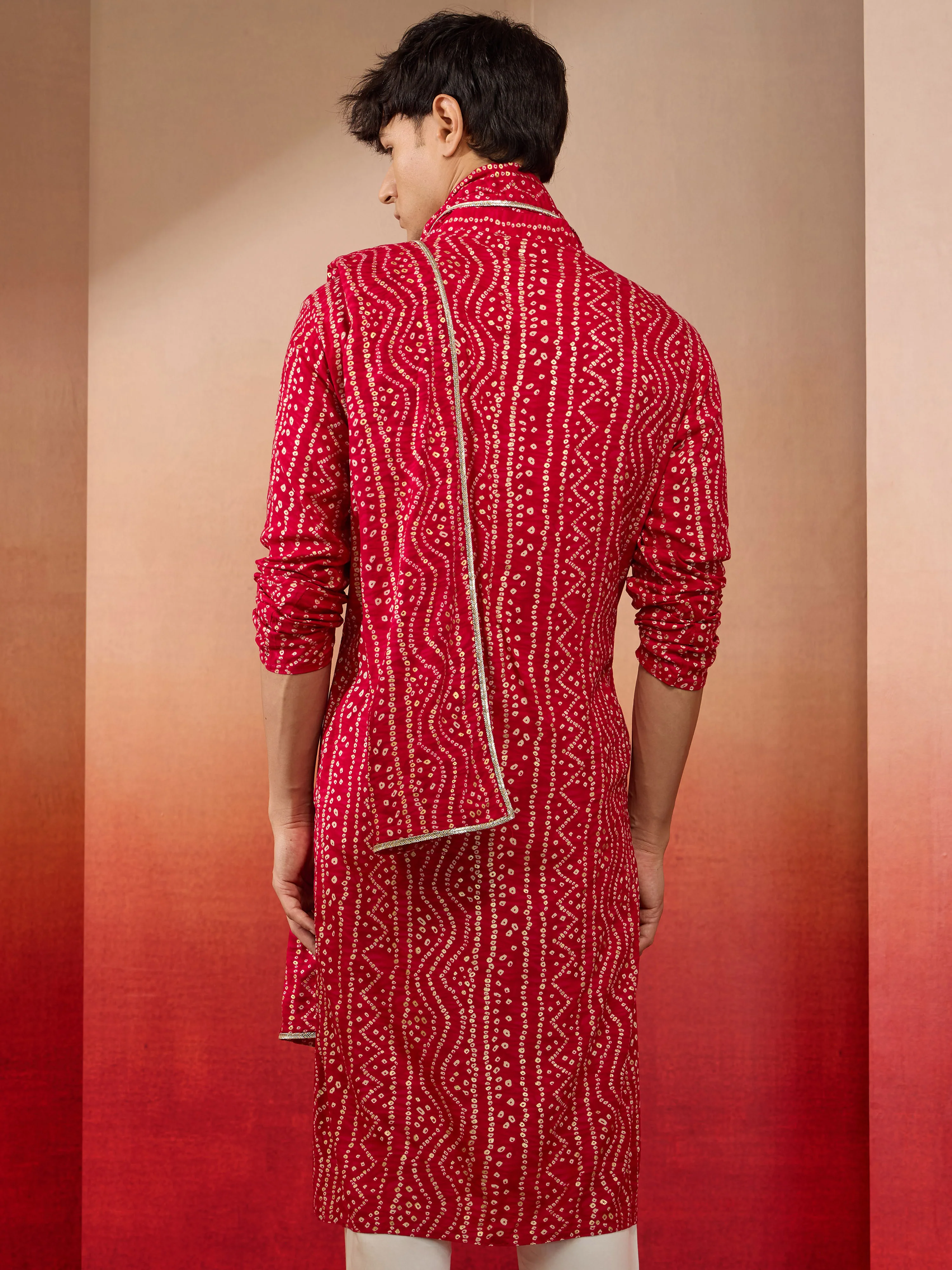 Men's Falsa Bandhani Print Kurta with Matching Falsa Rayon Dupatta Set - Image 5