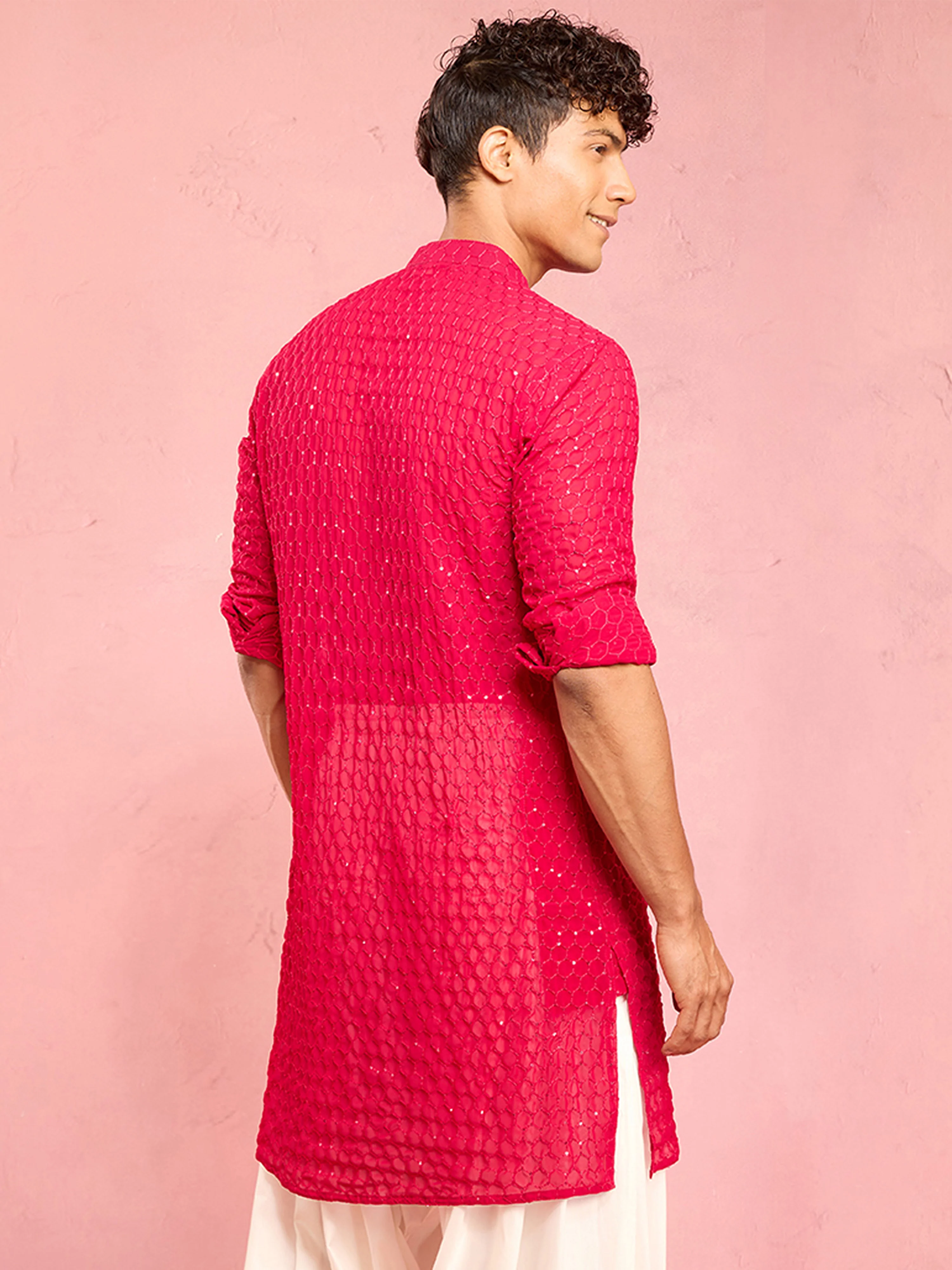 Men's Falsa Georgette Sequin & Thread Embroidered Mid-Length Kurta - Image 5