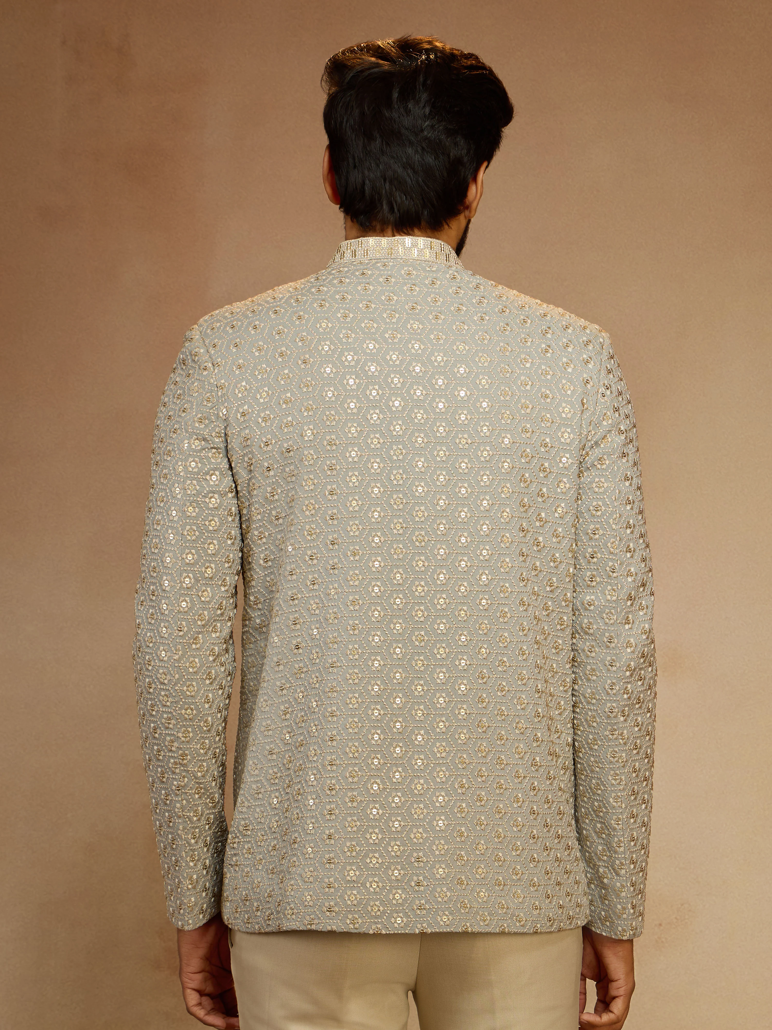 Men's Grey Sequin Embroidered Jodhpuri Jacket - Image 5