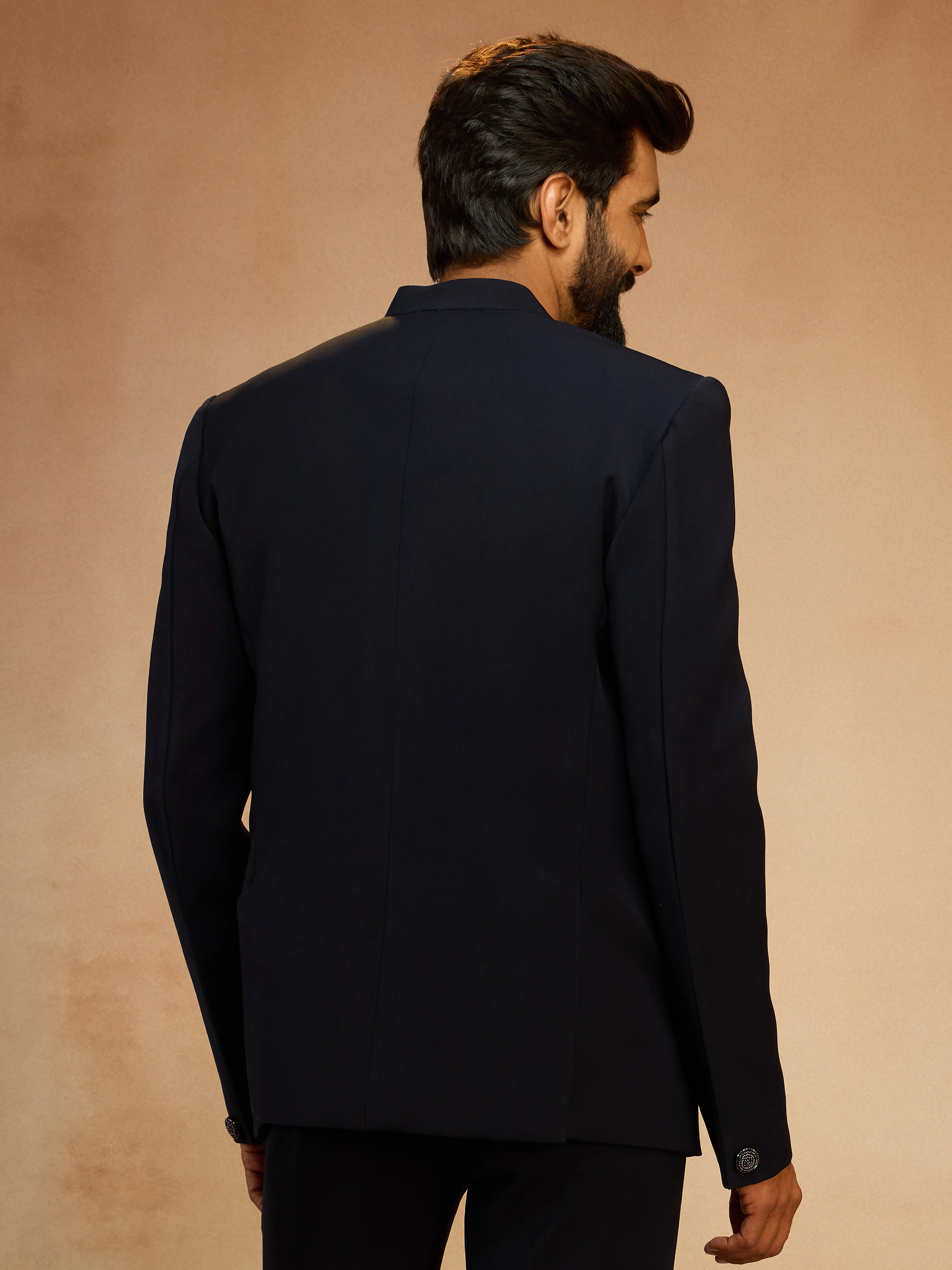 Men's Navy Blue Sequin & Bead Embroidered Animal Floral Full Sleeve Jodhpuri - Image 5
