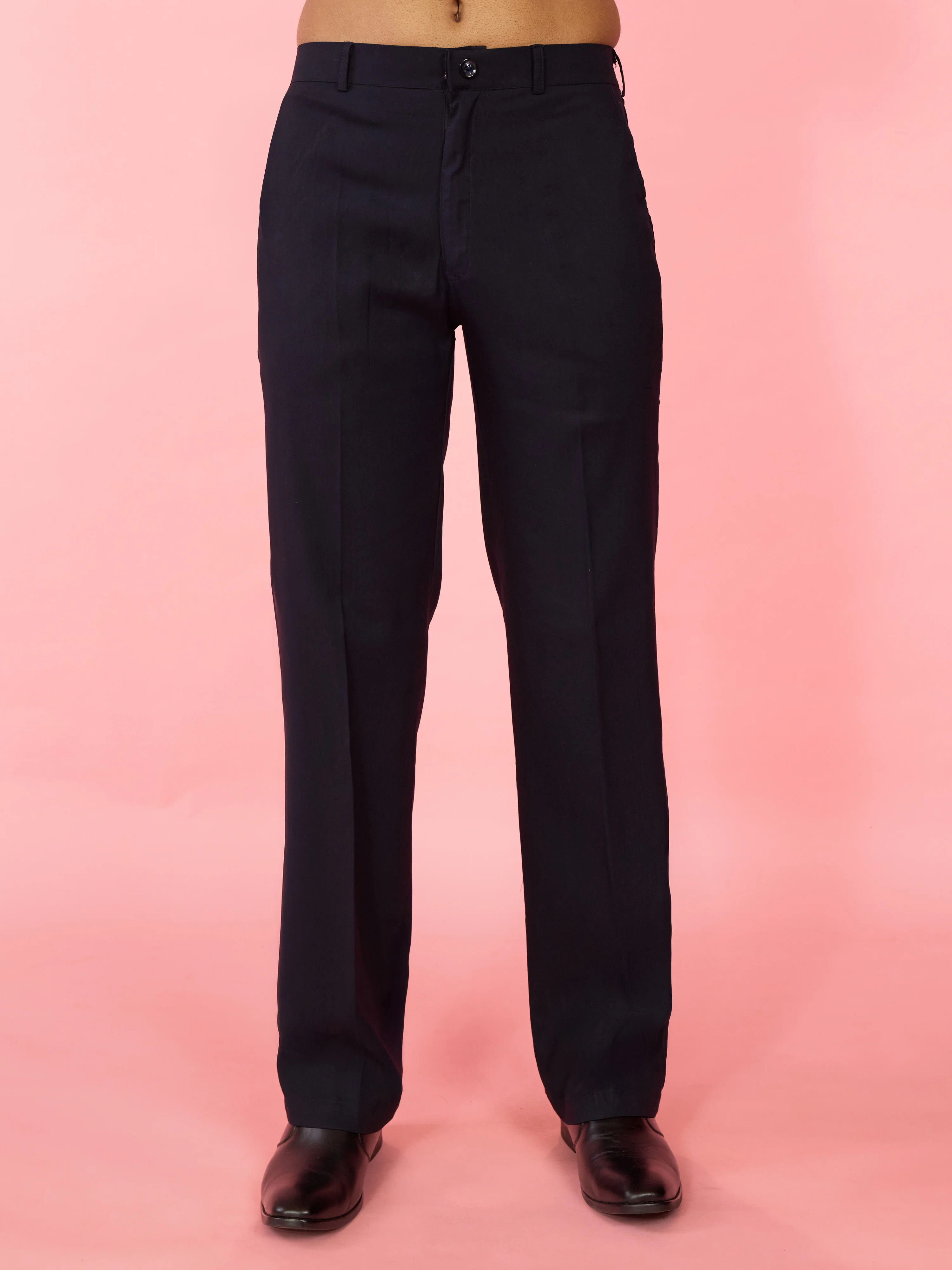 Men's Navy Blue Solid Cotton Lycra Straight Pant