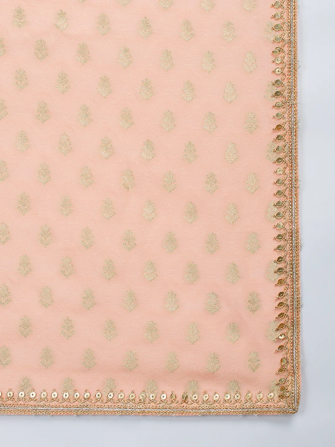Men's Peach Jacquard Silk Kurta with Dupatta Set - Image 6
