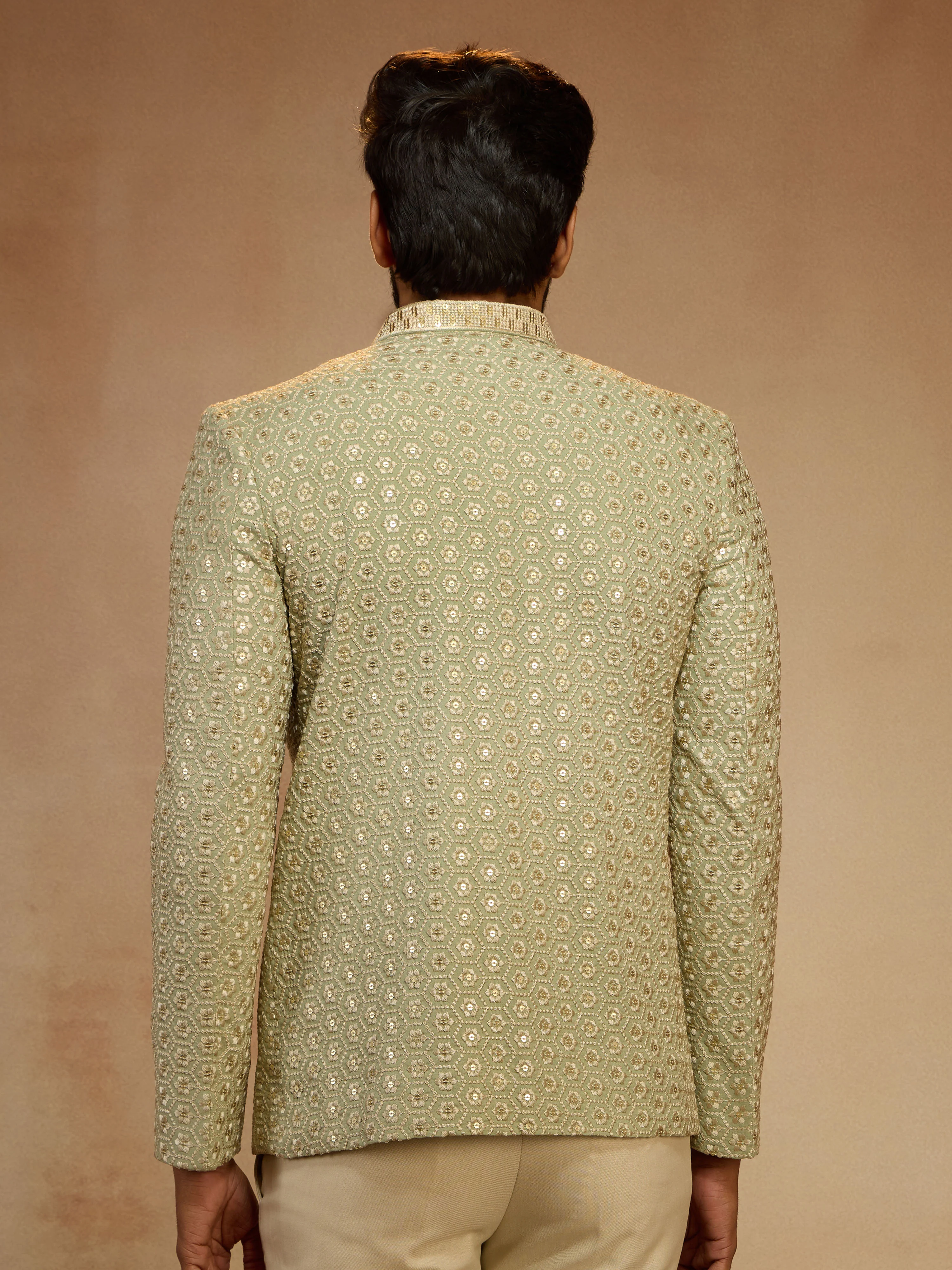 Men's Pista Green Sequin Embroidered Jodhpuri Jacket - Image 4