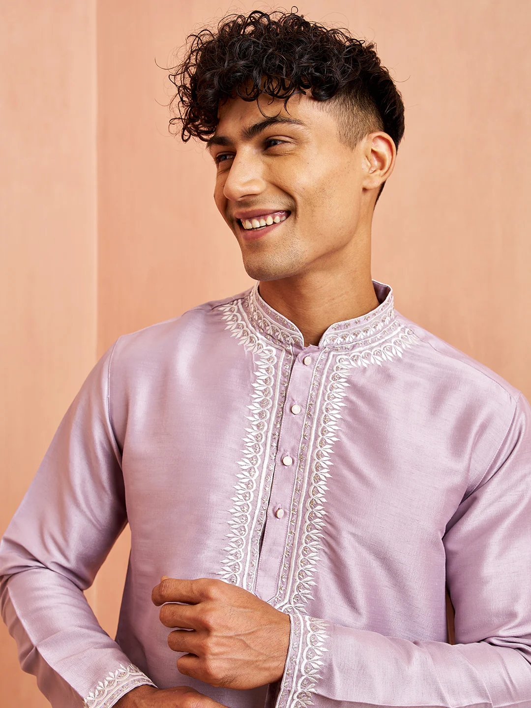 Men's Purple Silk Kurta Pyjama Set - Image 2
