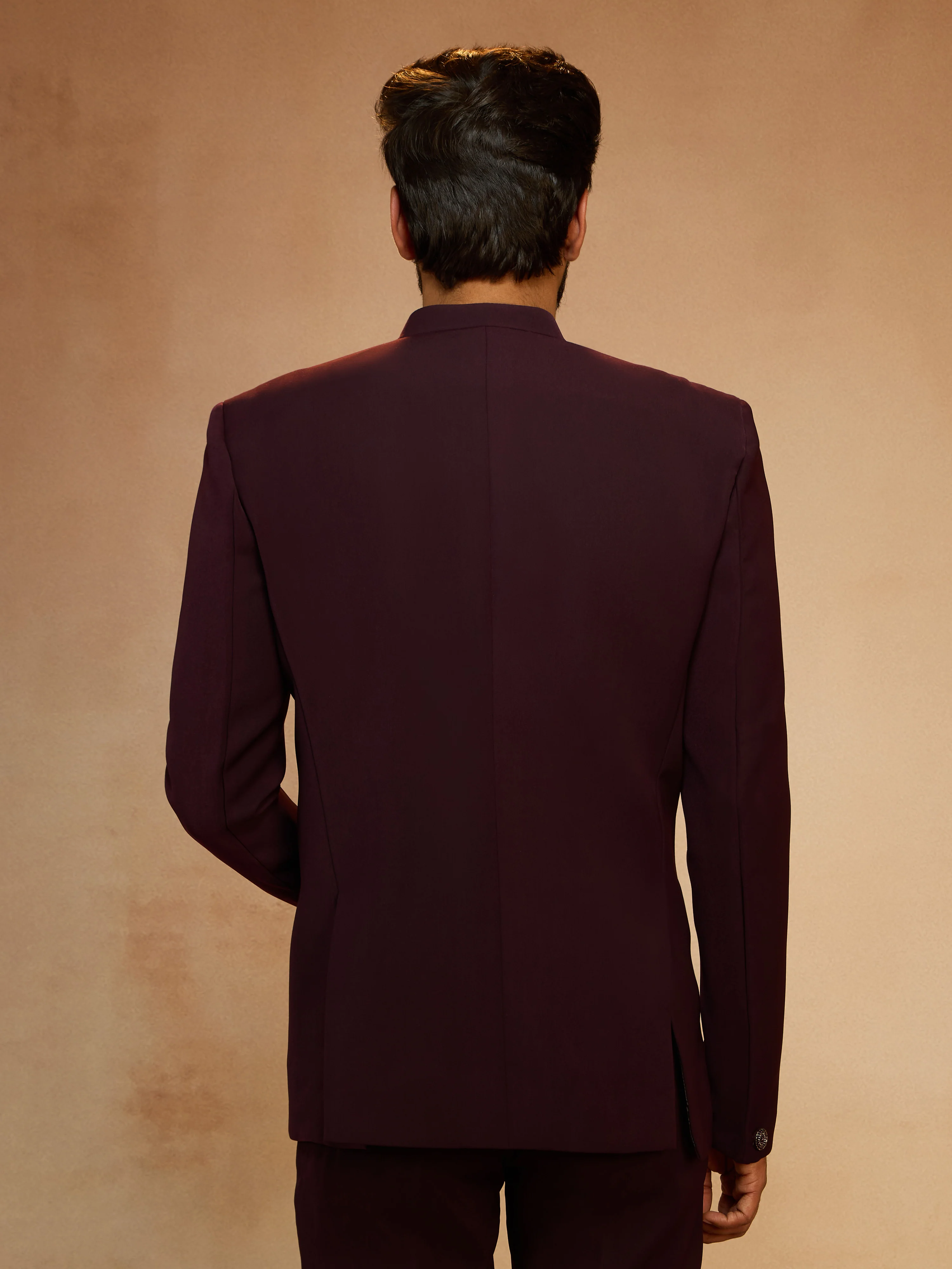 Men's Wine Sequin & Bead Embroidered Animal Floral Full Sleeve Jodhpuri - Image 4