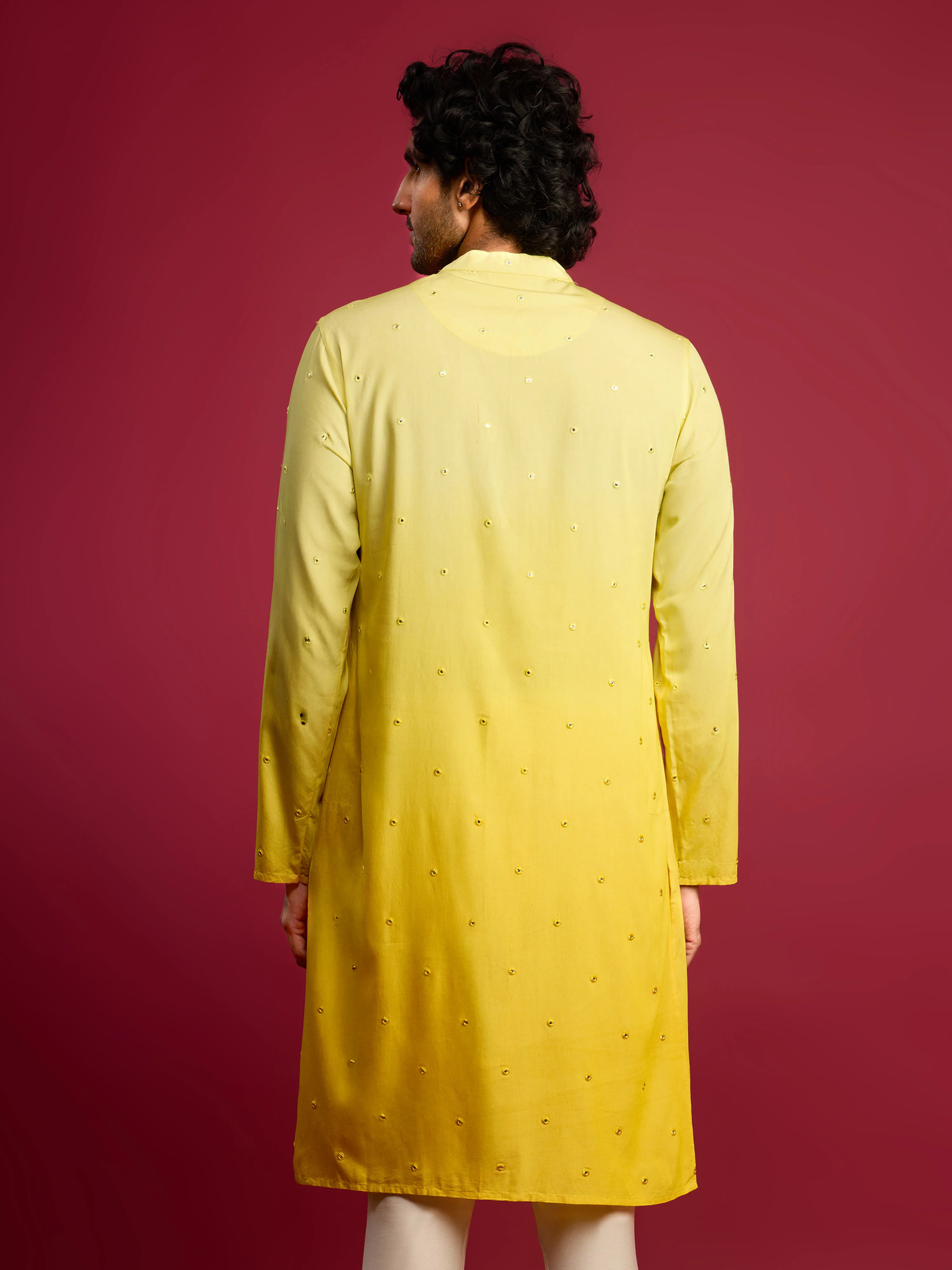 Men's Yellow Ombre Cotton Kurta - Image 5